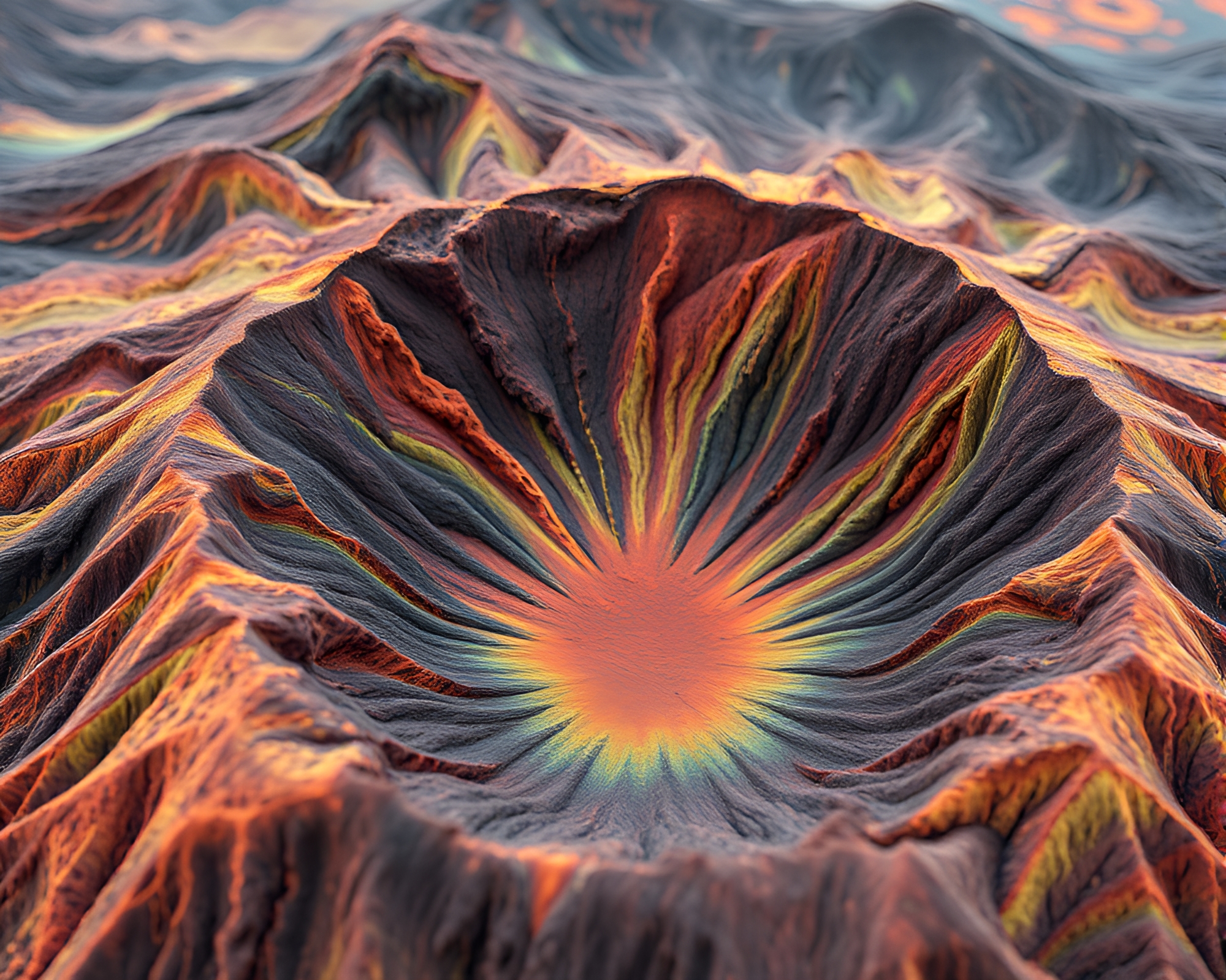 Volcanic Crater Embroidered in Jewel Tones – free AI stock image