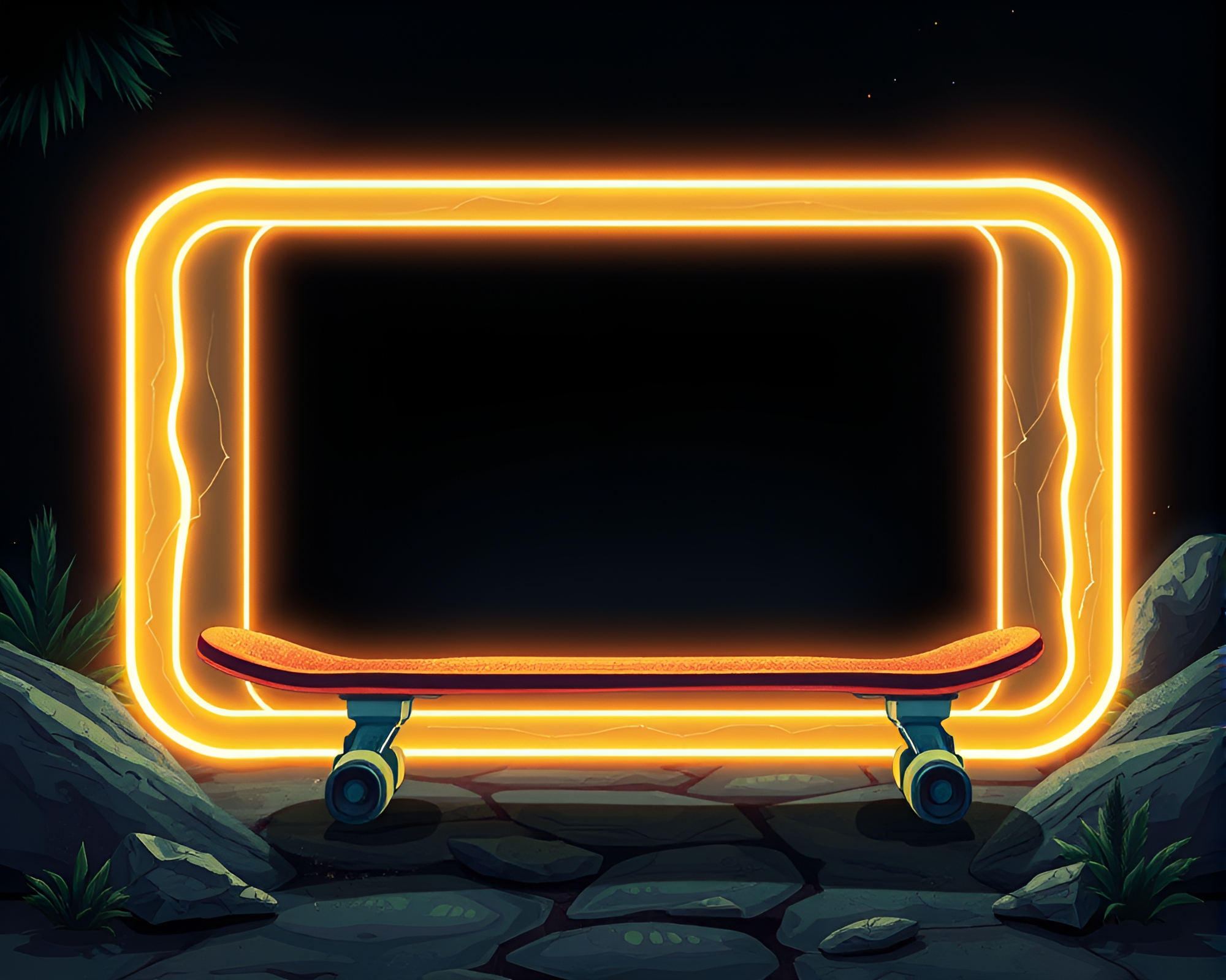 Futuristic Skateboarder in Glow-in-the-Dark Frame – free AI stock image