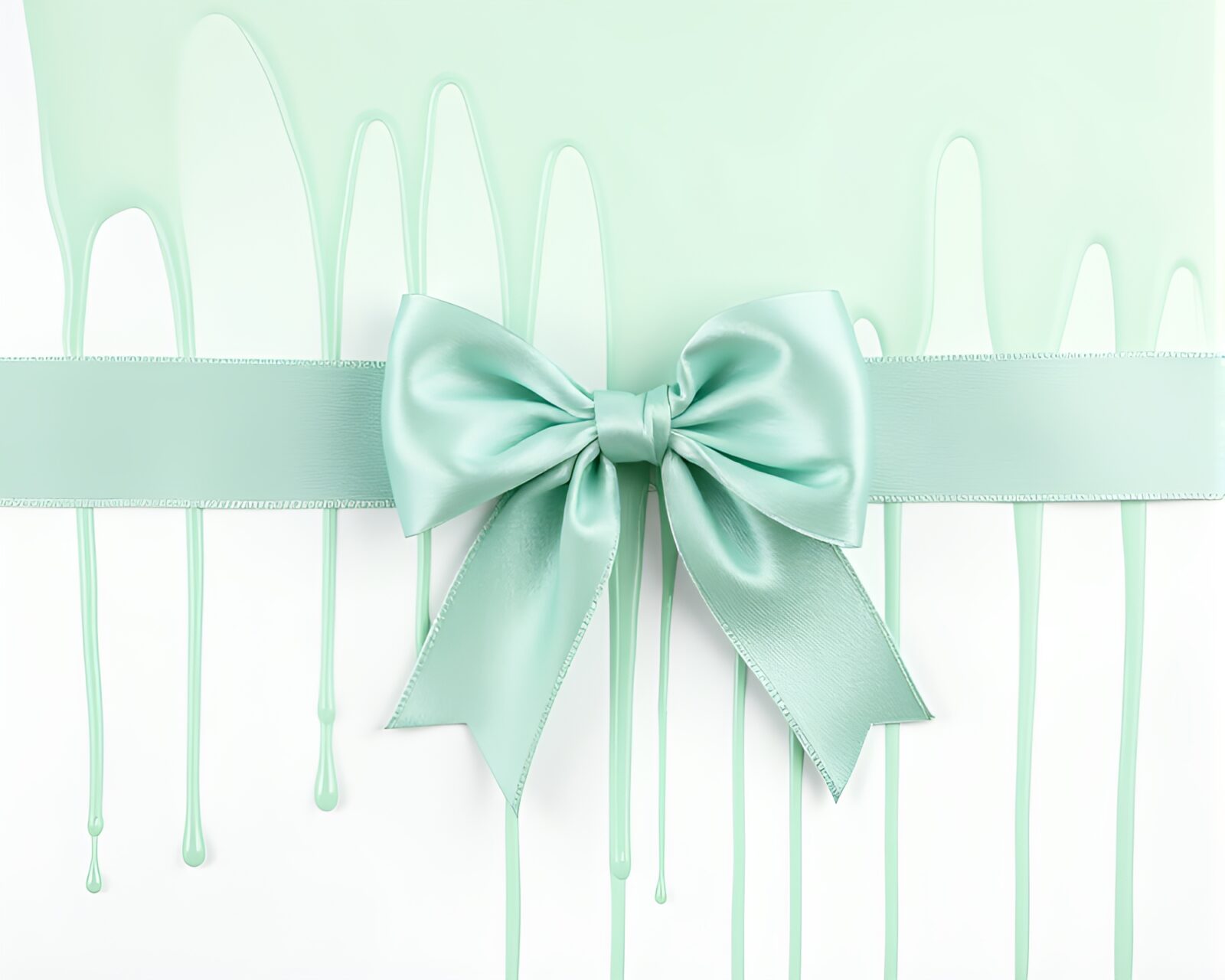 Abstract art with satin ribbon motifs and mint green tones