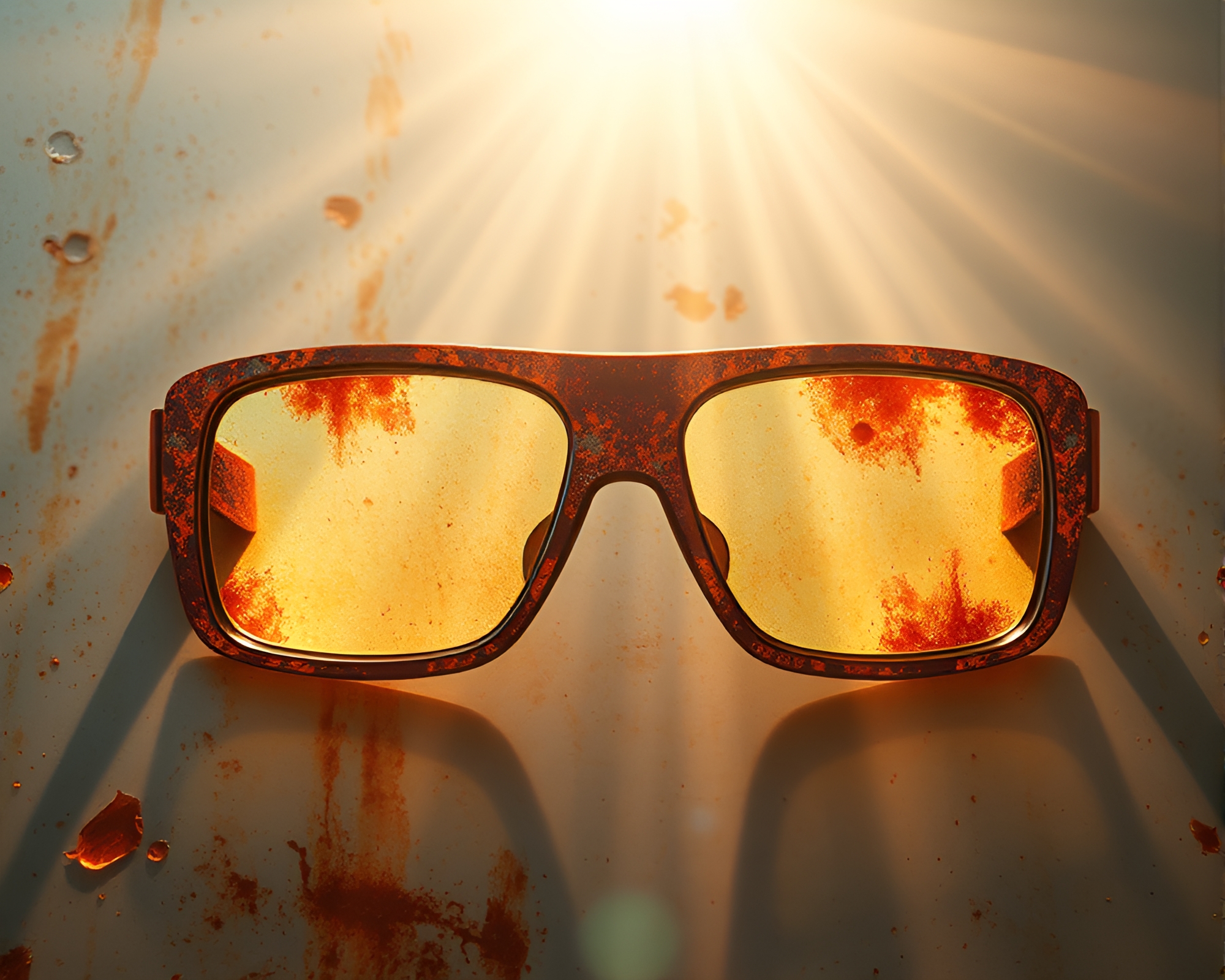 Rust Stain Shadows: Augmented Reality Sunbeam Scene – free AI stock image