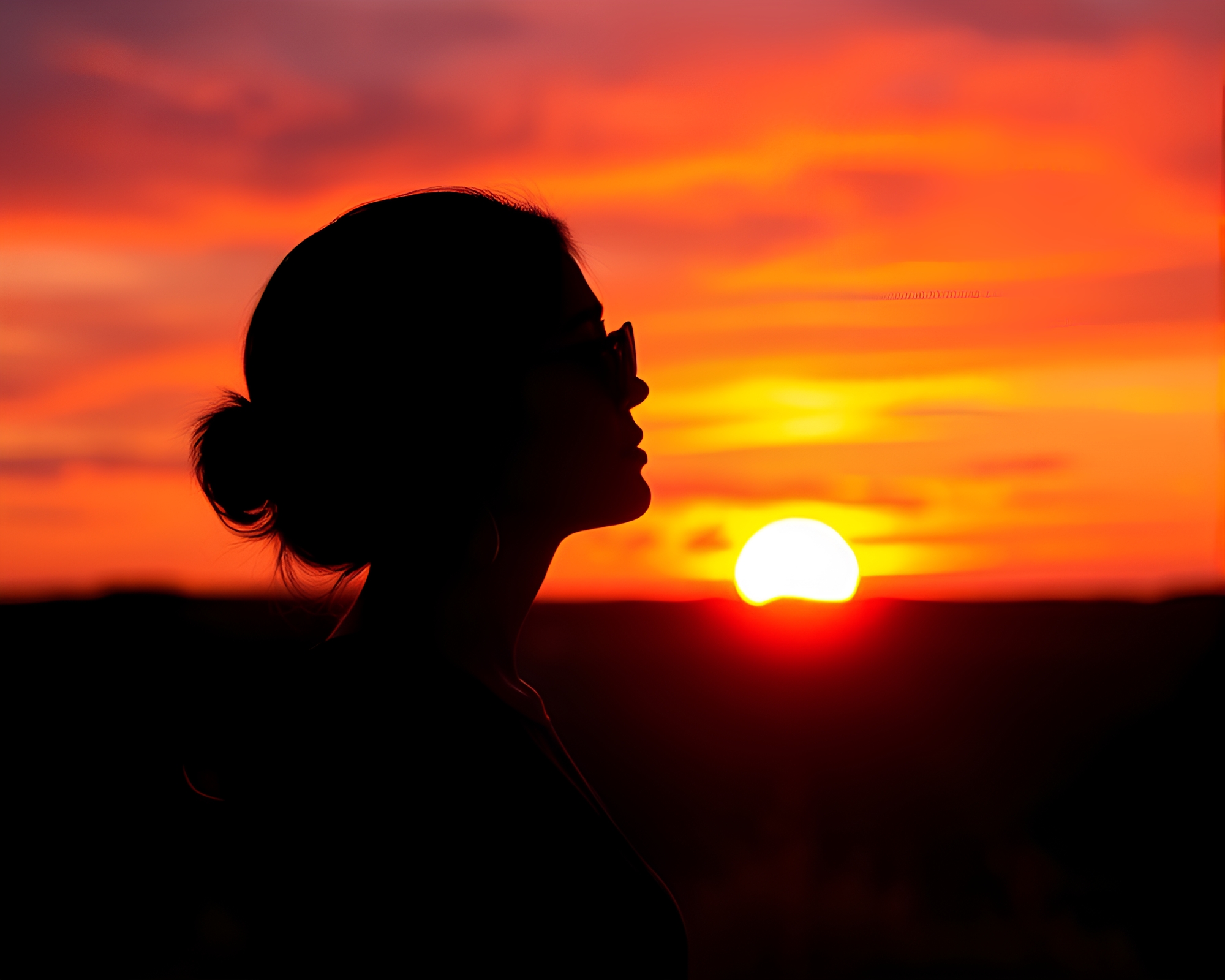 Vibrant Sunset Silhouette Optical Illusion Art – free AI stock image