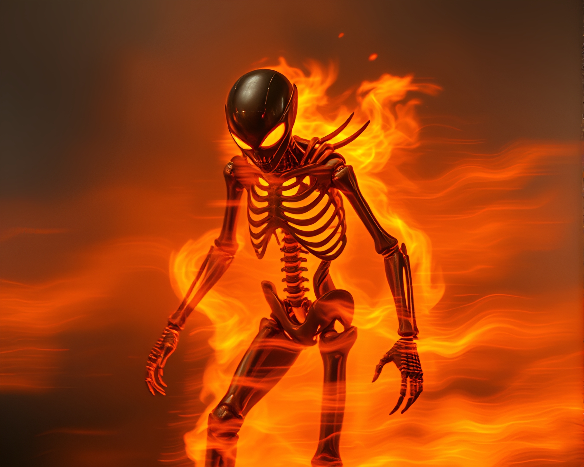 Ethereal Exoskeleton in Motion Blur Streaks by Bonfire Light – free AI stock image