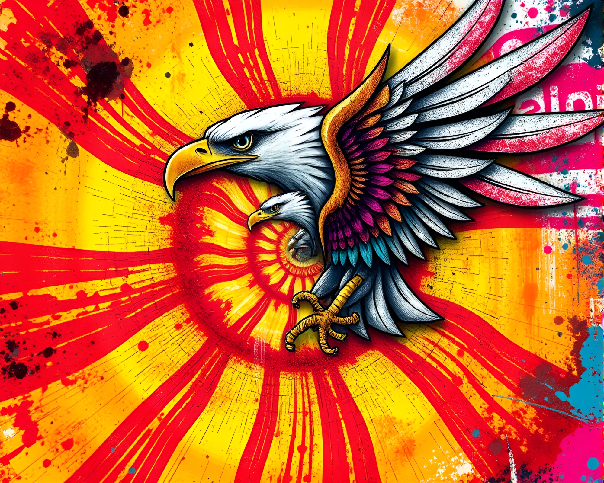 Spiral Eagle Soars Through Graffiti Colors – free AI stock image