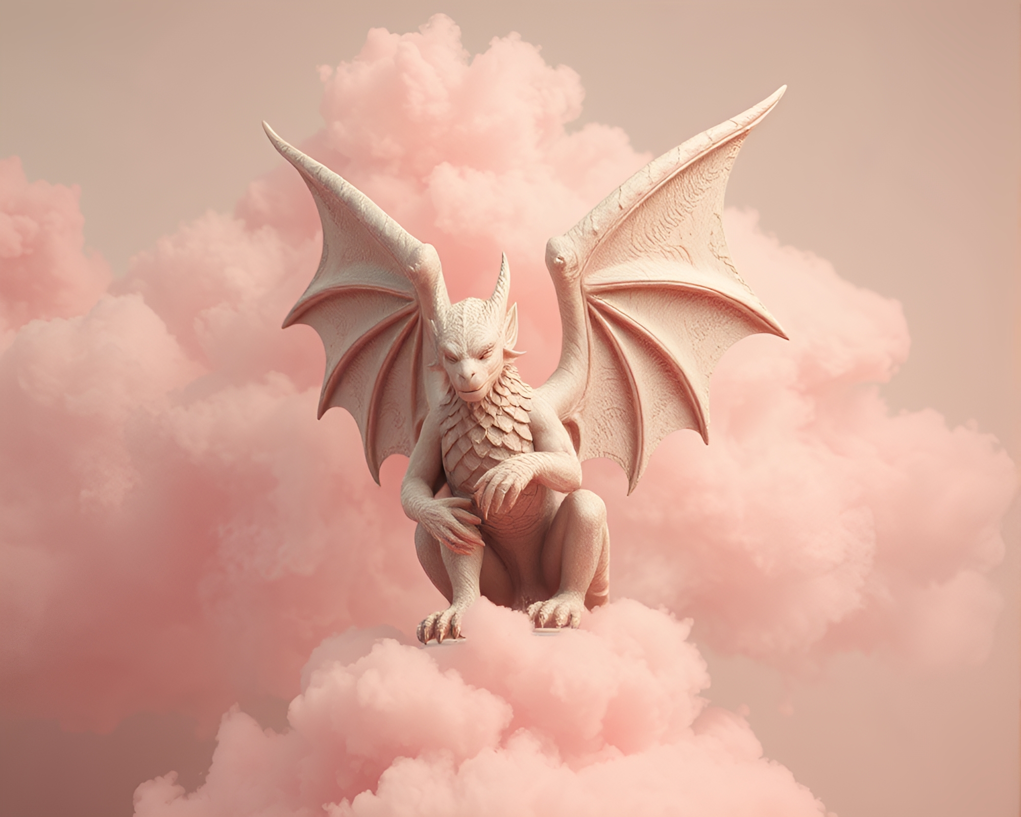 Mythical Gargoyle Statue in Explosive Blush Clouds – free AI stock image