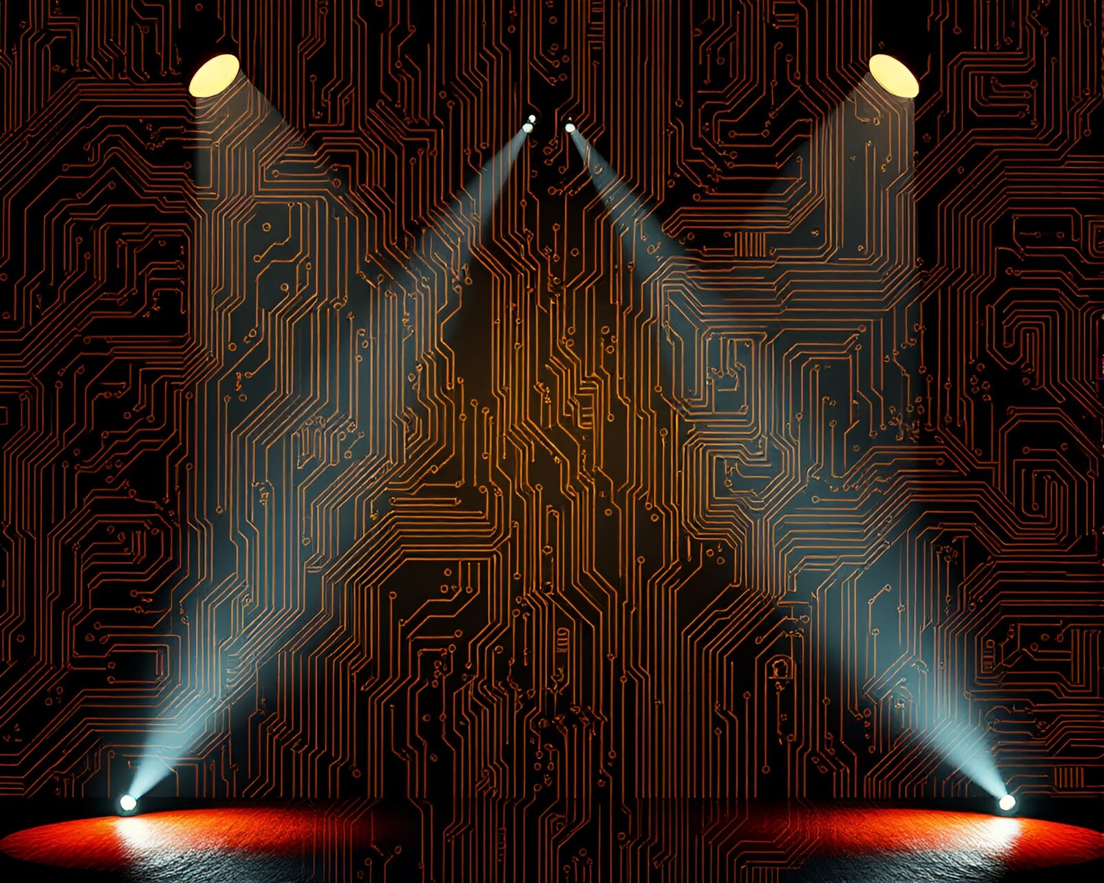 Abstract circuit board design under stage spotlight effects