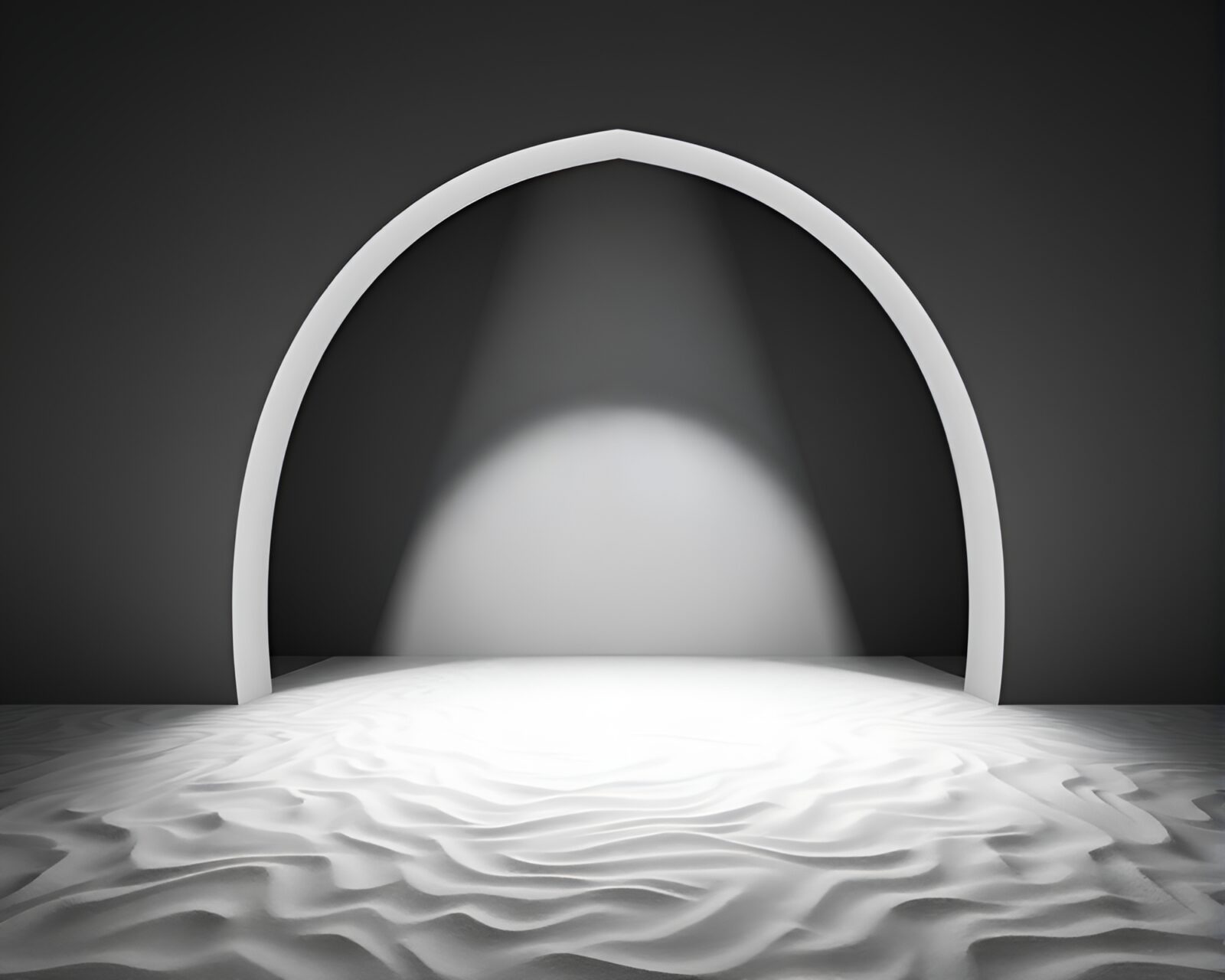 Monochrome arch bridge with sand swirl pattern and spotlight