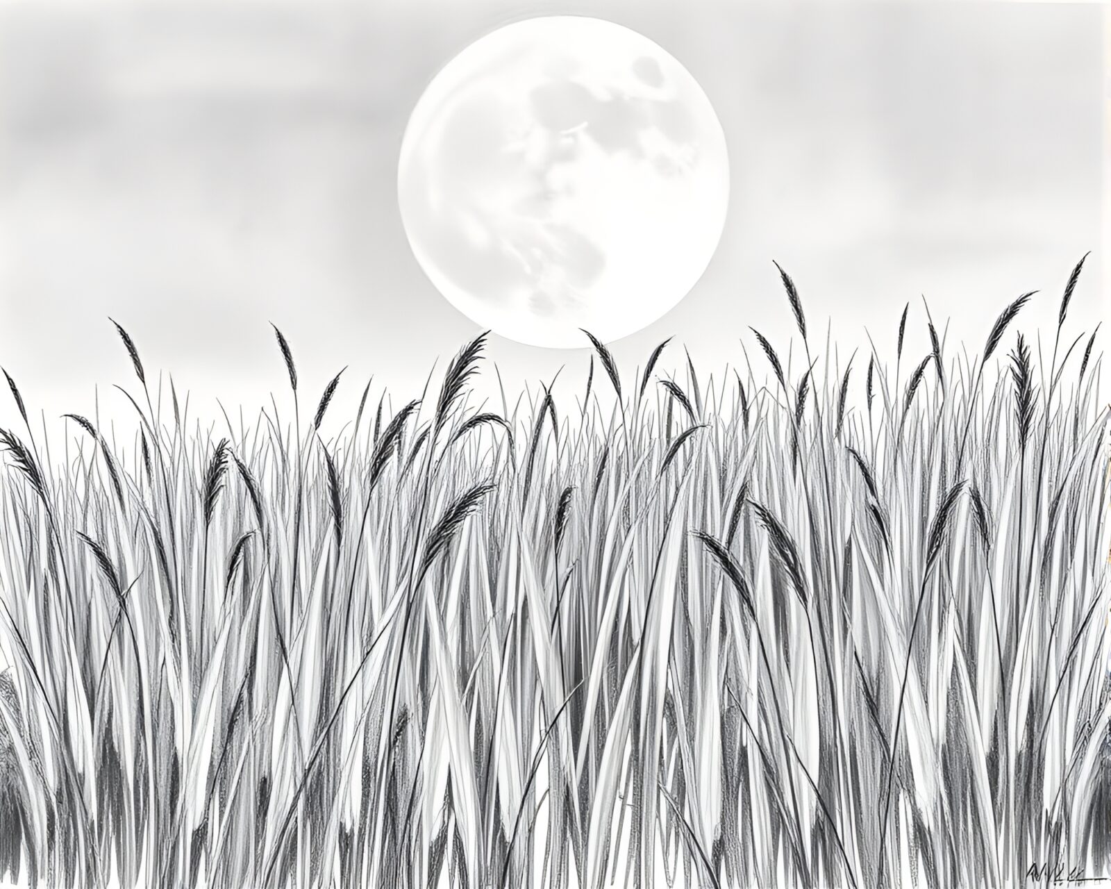 Intricate conté crayon drawing of lunar grayscale Savannah