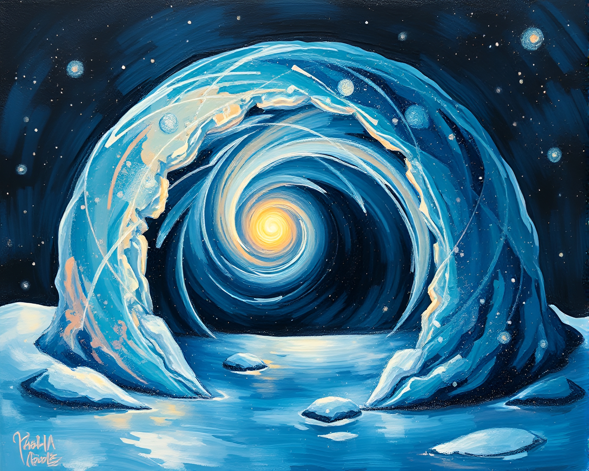 Glass Igloo within Swirling Vortex: Fractal Glow – free AI stock image
