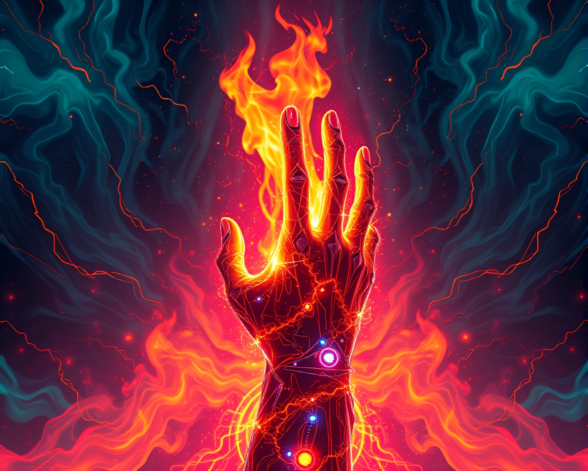 Neon Cybernetic Hand in Vaporwave Wonderland – free AI stock image