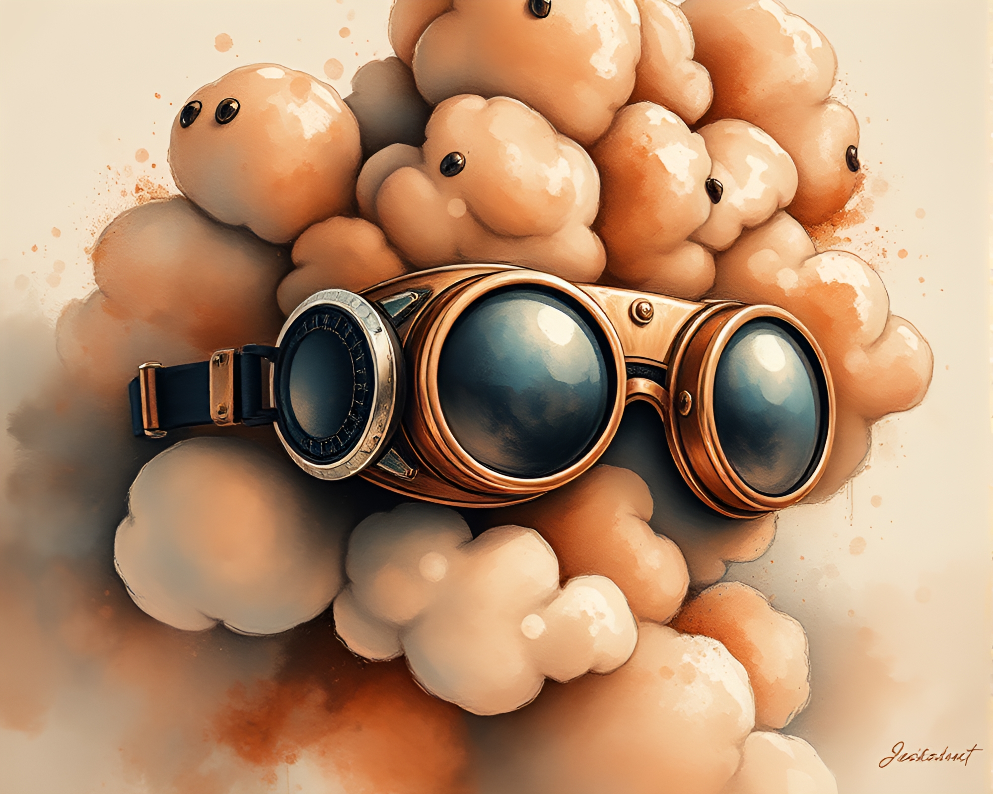 Steampunk Goggles Amid Rose Gold Cloud Formations – free AI stock image