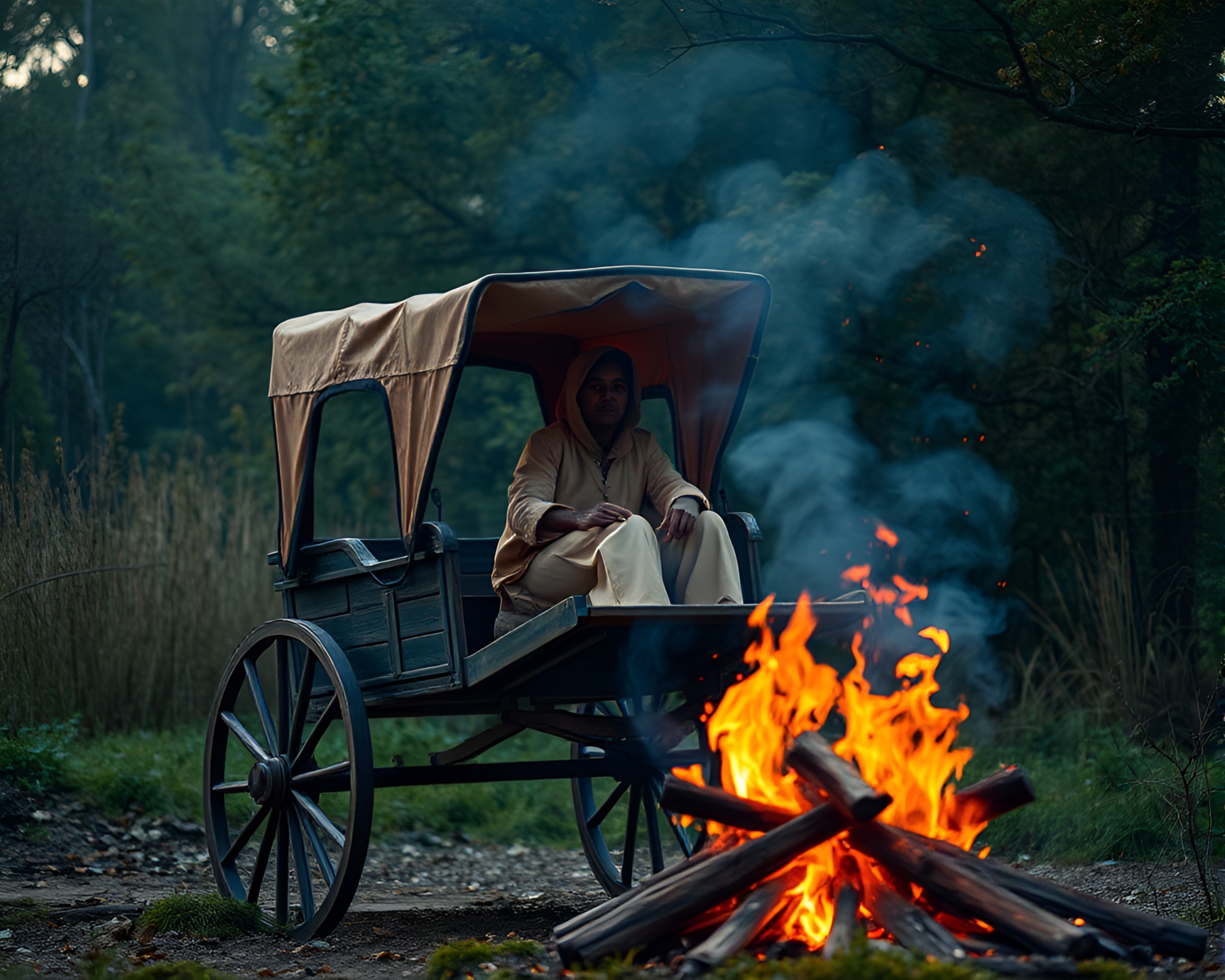Mystical Chariot Bonfire Portrait – free AI stock image