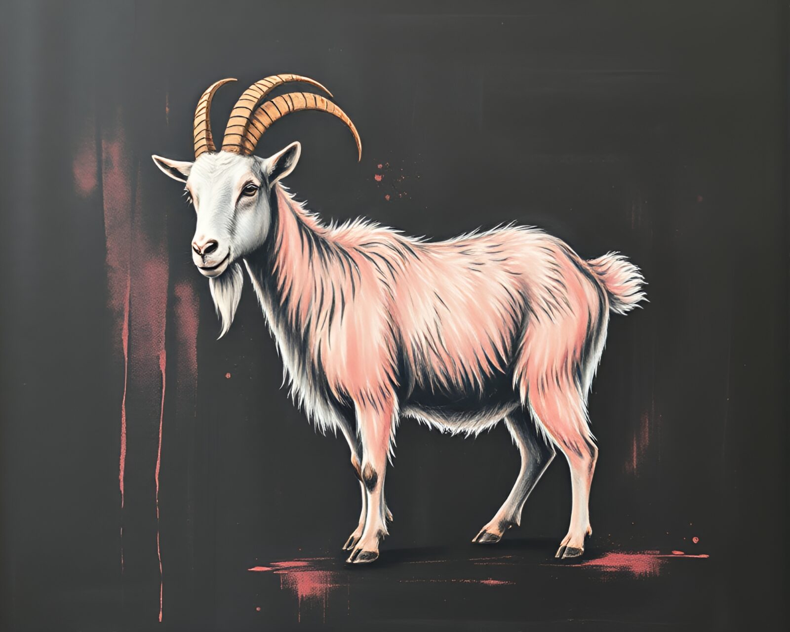 Dramatic blackboard art of a mountain goat under soft light
