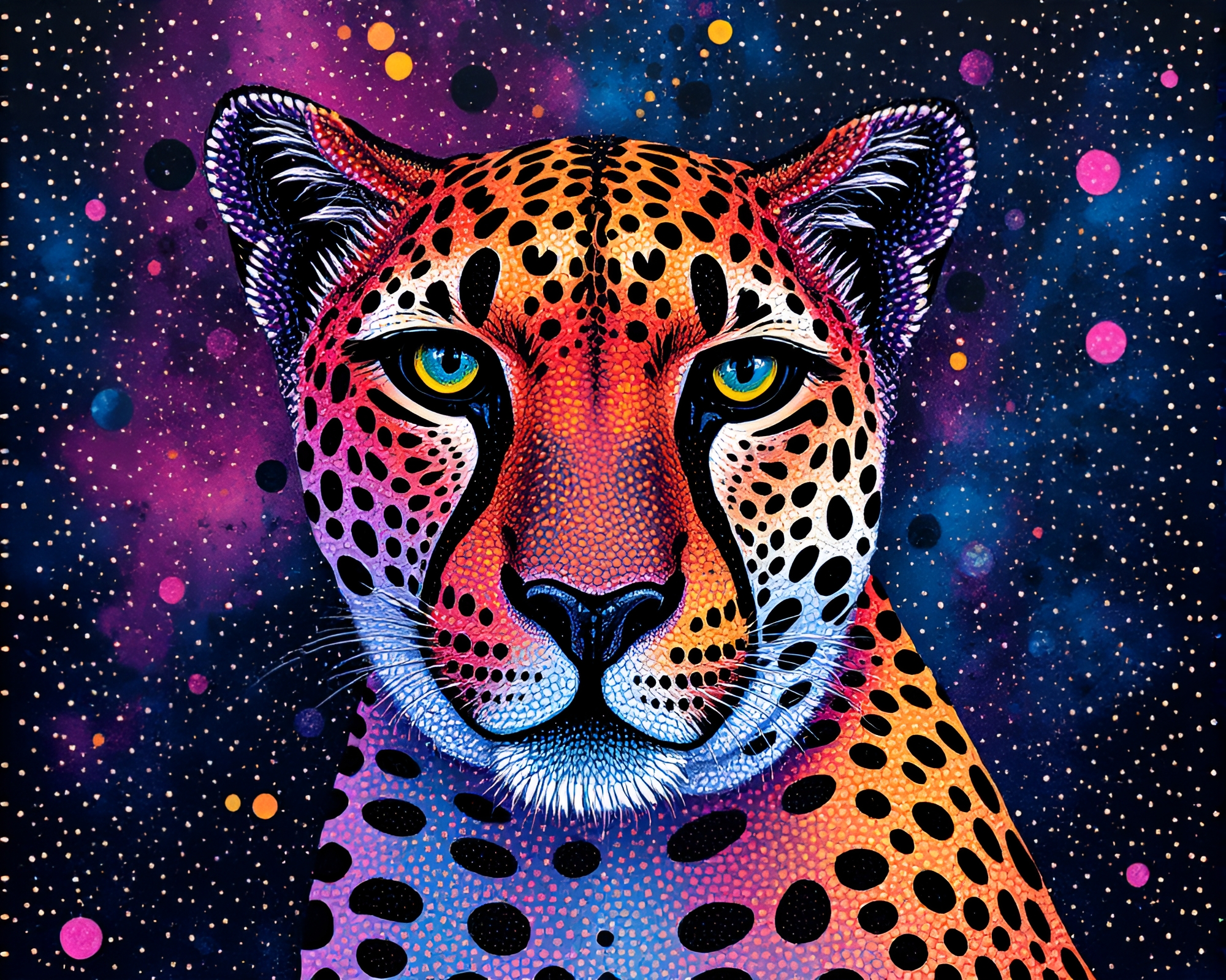 Cheetah in Cosmic Dot Matrix – free AI stock image