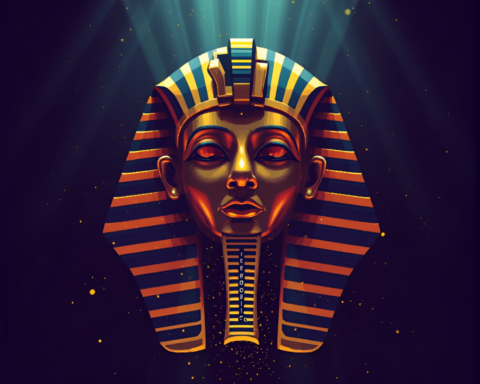 16-bit styled Pharaoh's mask shining in divine light