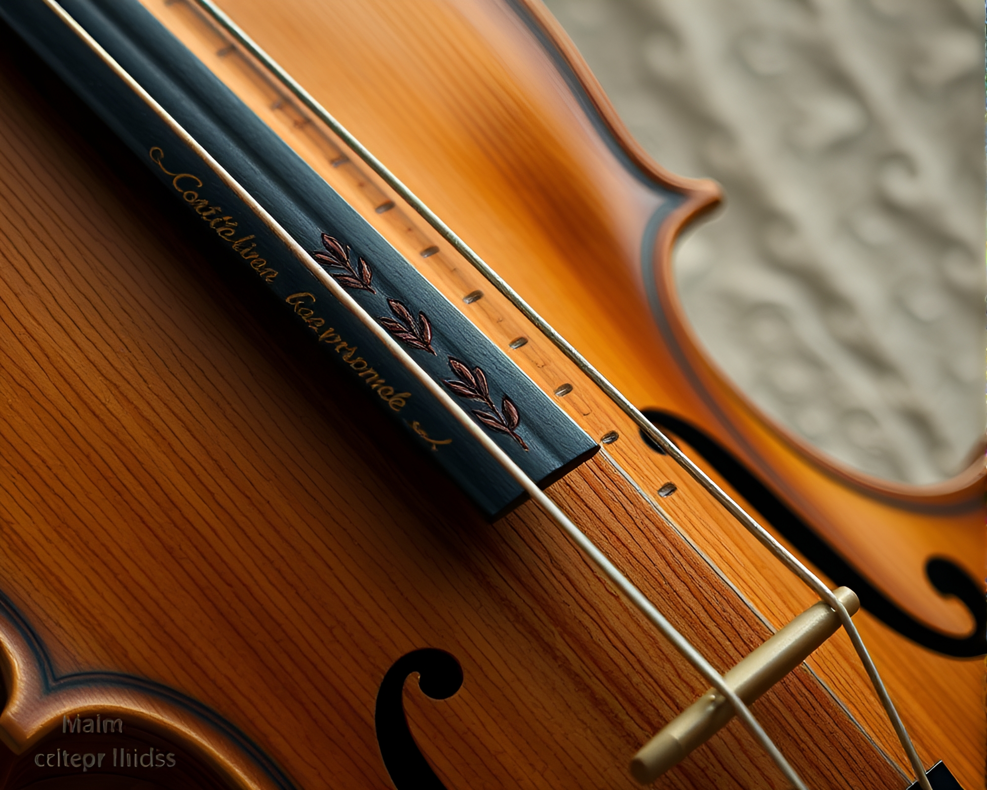 Wooden Violin with Intricate Embroidered Detail in Film Grain Style – free AI stock image