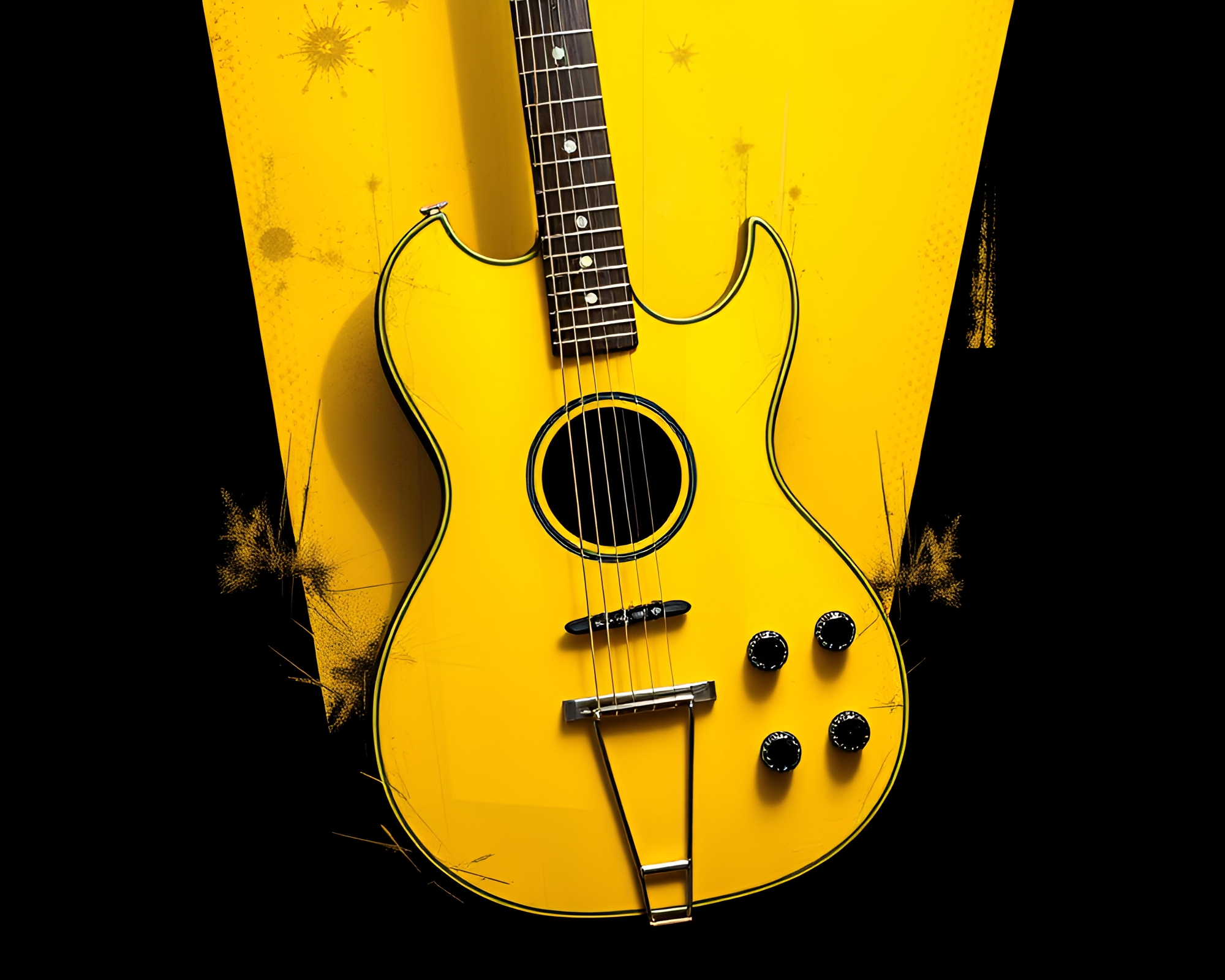 Lemon Yellow Zing: Geometric Guitar Abstraction – free AI stock image
