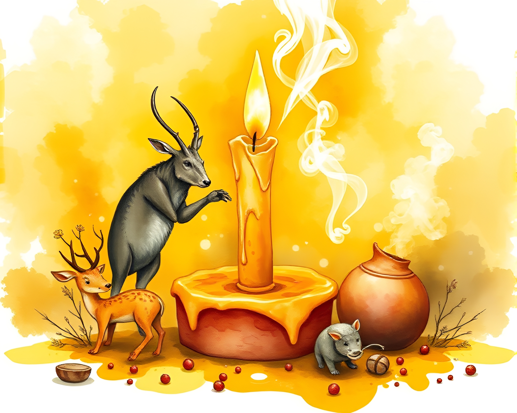 Ethereal Candle Smoke Mecha Mustard Jungle Scene – free AI stock image
