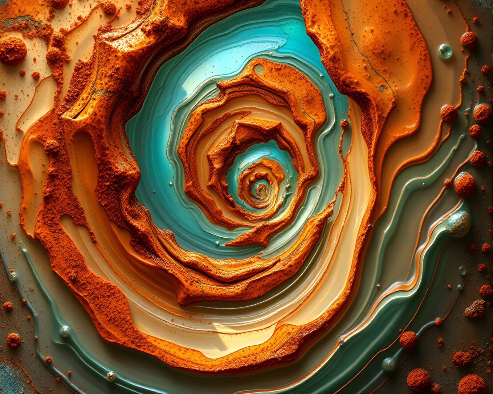 Colorful 8-bit style image of Murano glass spiraling in canyon rust hues