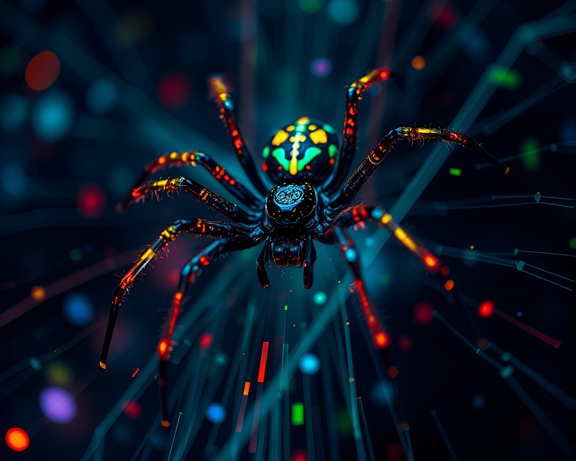 Mechanical Spider in Glitch Colors – free AI stock image