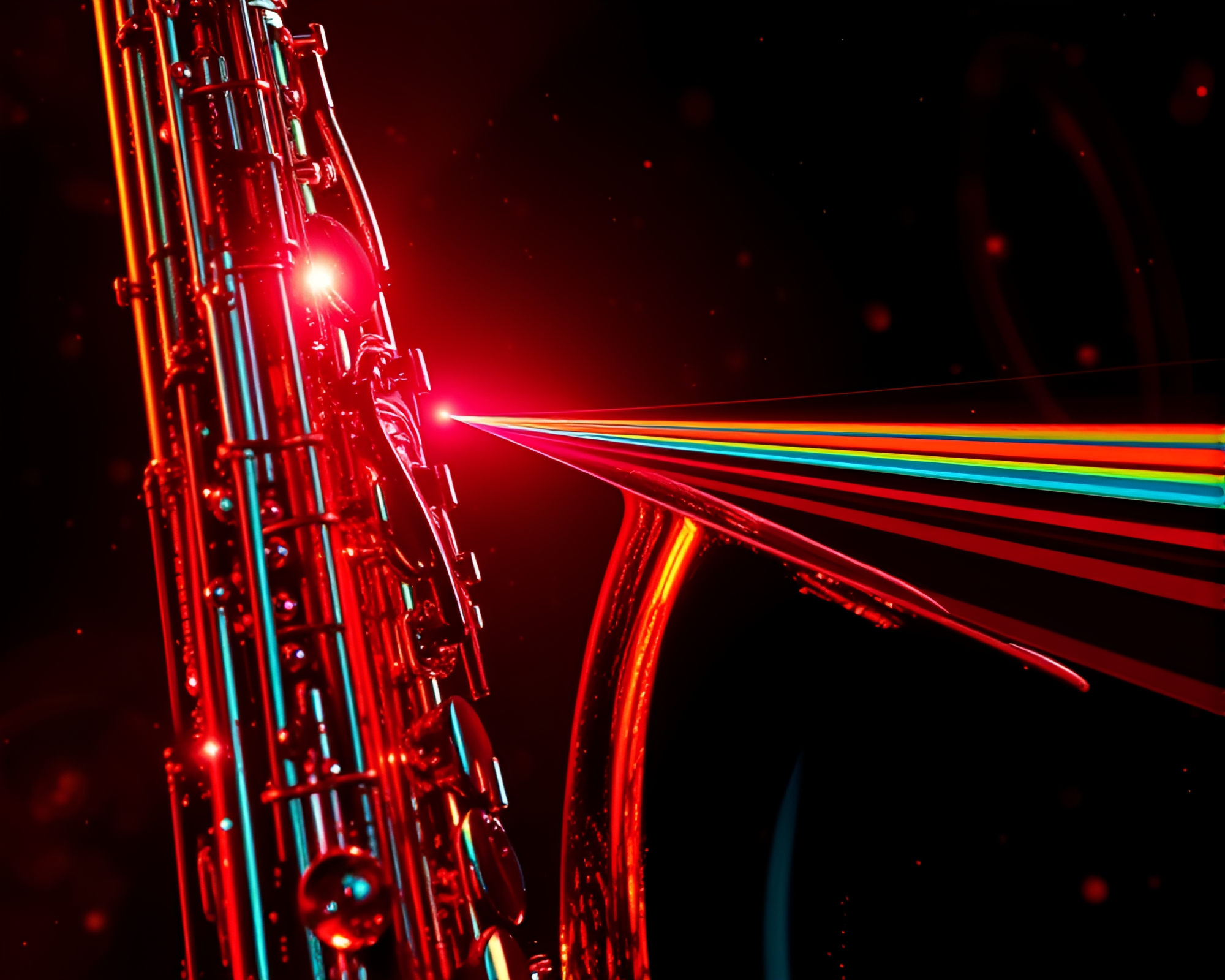 Saxophone Prism Refraction in Ruby Red Neural Style – free AI stock image