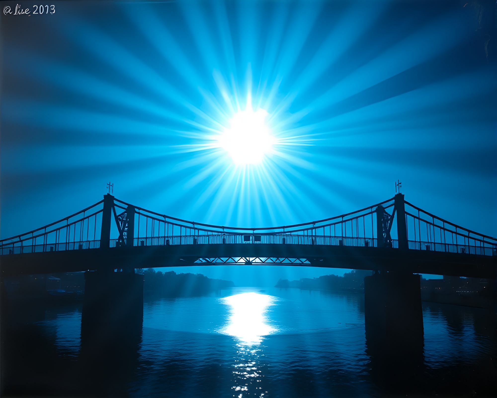 Acrylic Bridge bathed in X-Ray Sunbeams – free AI stock image