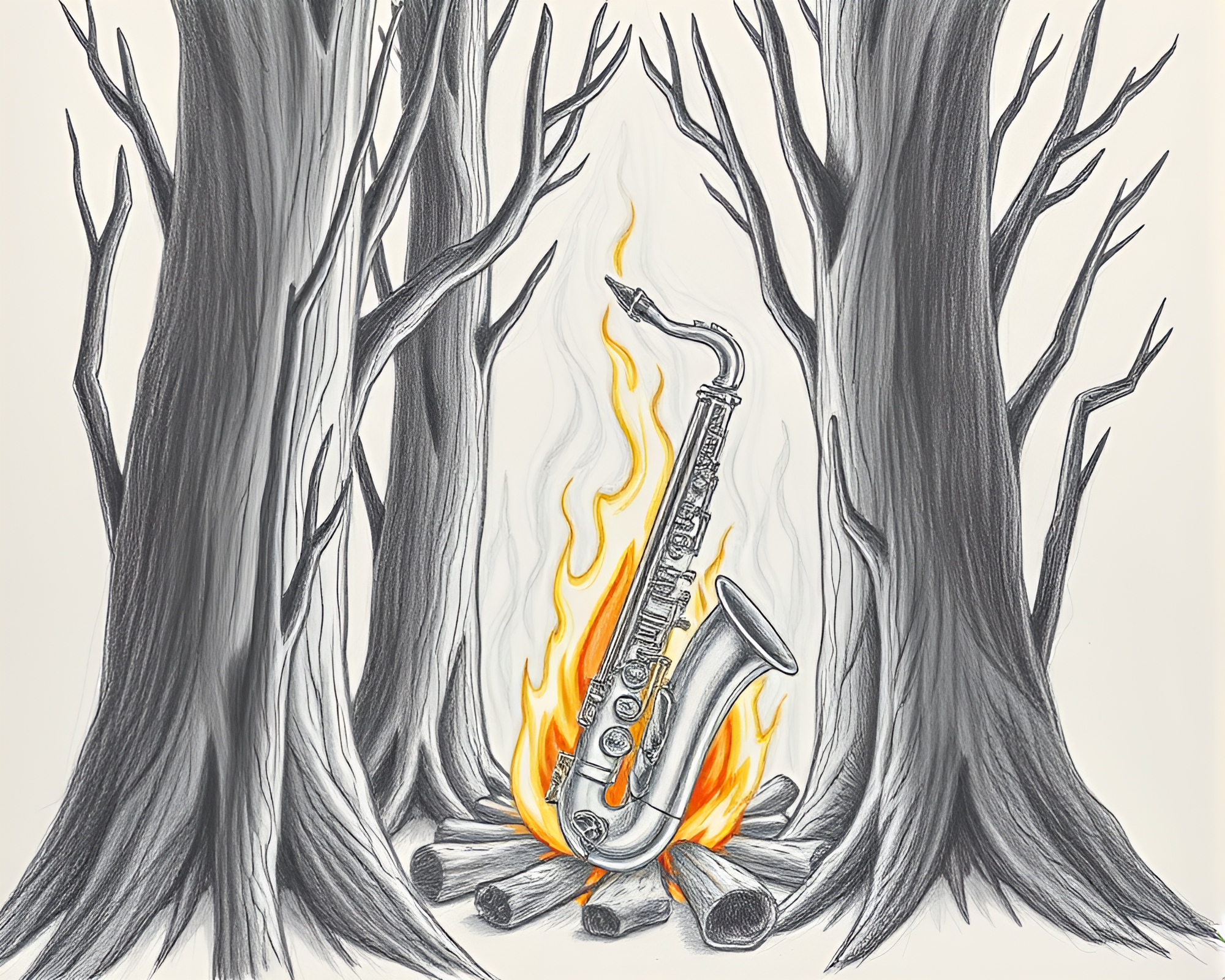 Saxophone Player by Tree Ring Bonfire Glow Sketch – free AI stock image