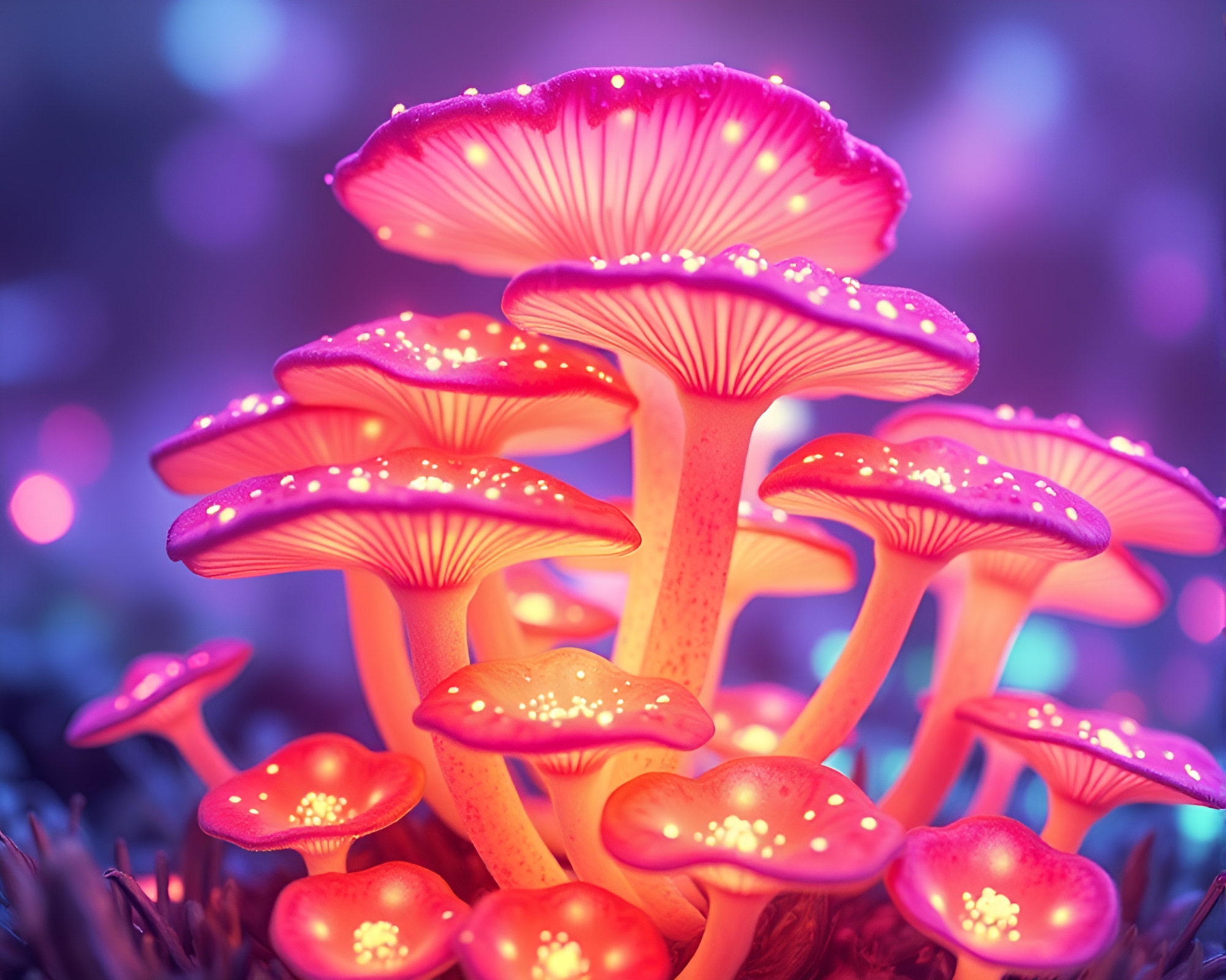 Bioluminescent Fungal Garden in High-Poly Surreal Watercolor – free AI stock image