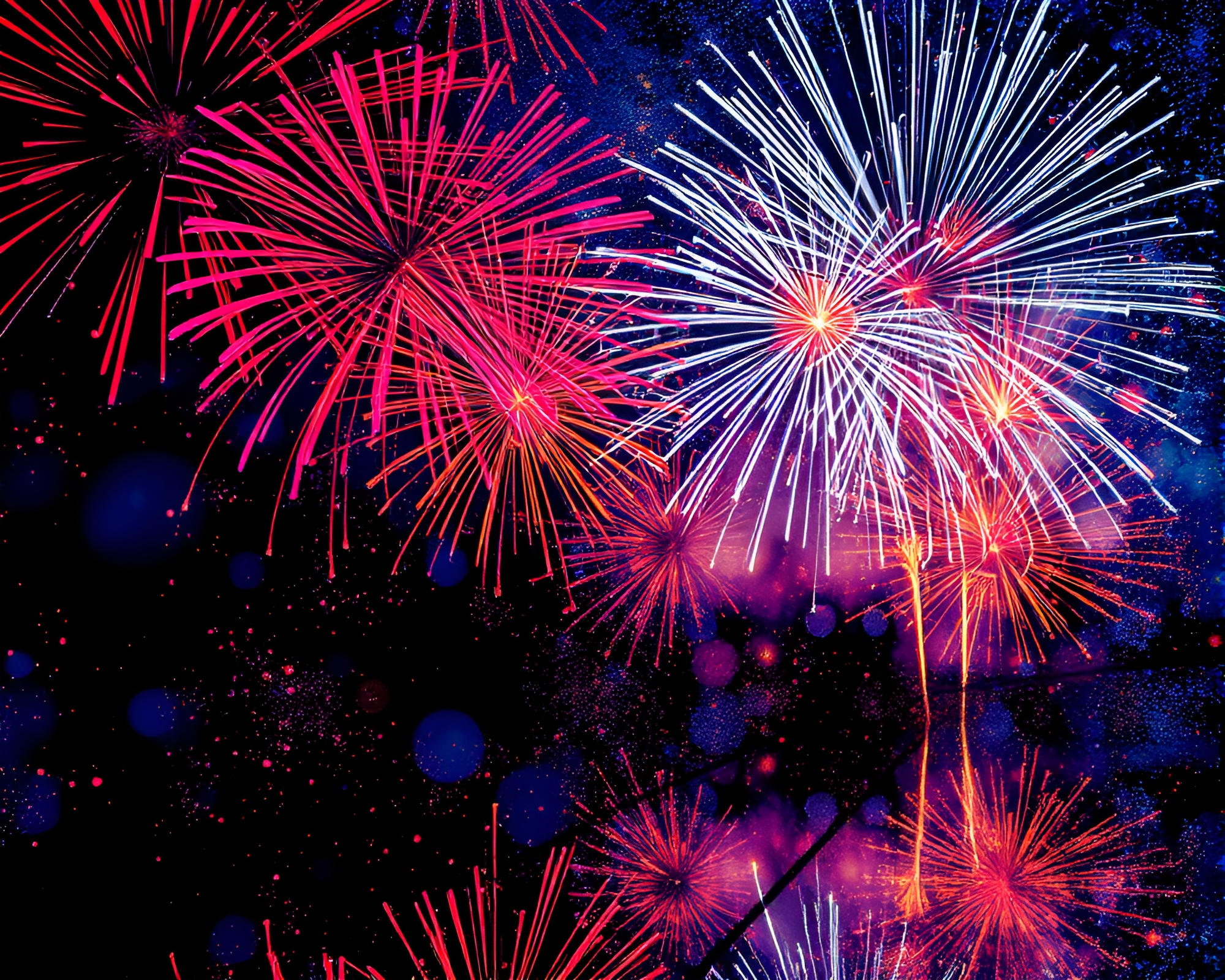 Manga Style Fireworks Burst over Murano Glass Landscape – free AI stock image