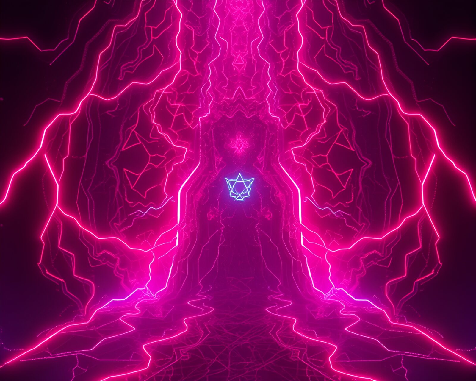 Ethereal wireframe creature engulfed in eerie neon glow