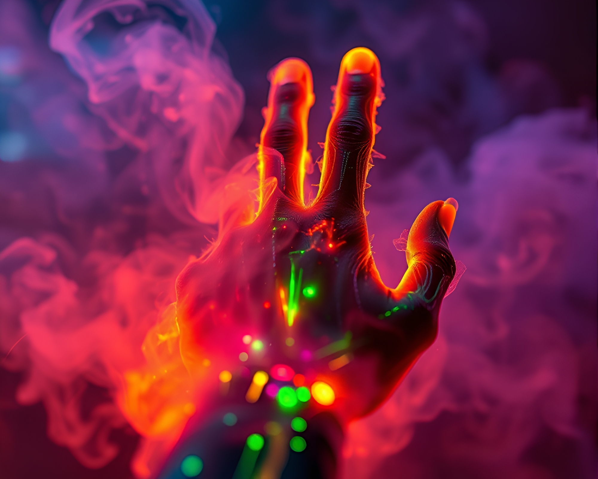 Cybernetic Hand in Glitchy Steam Vapor – free AI stock image