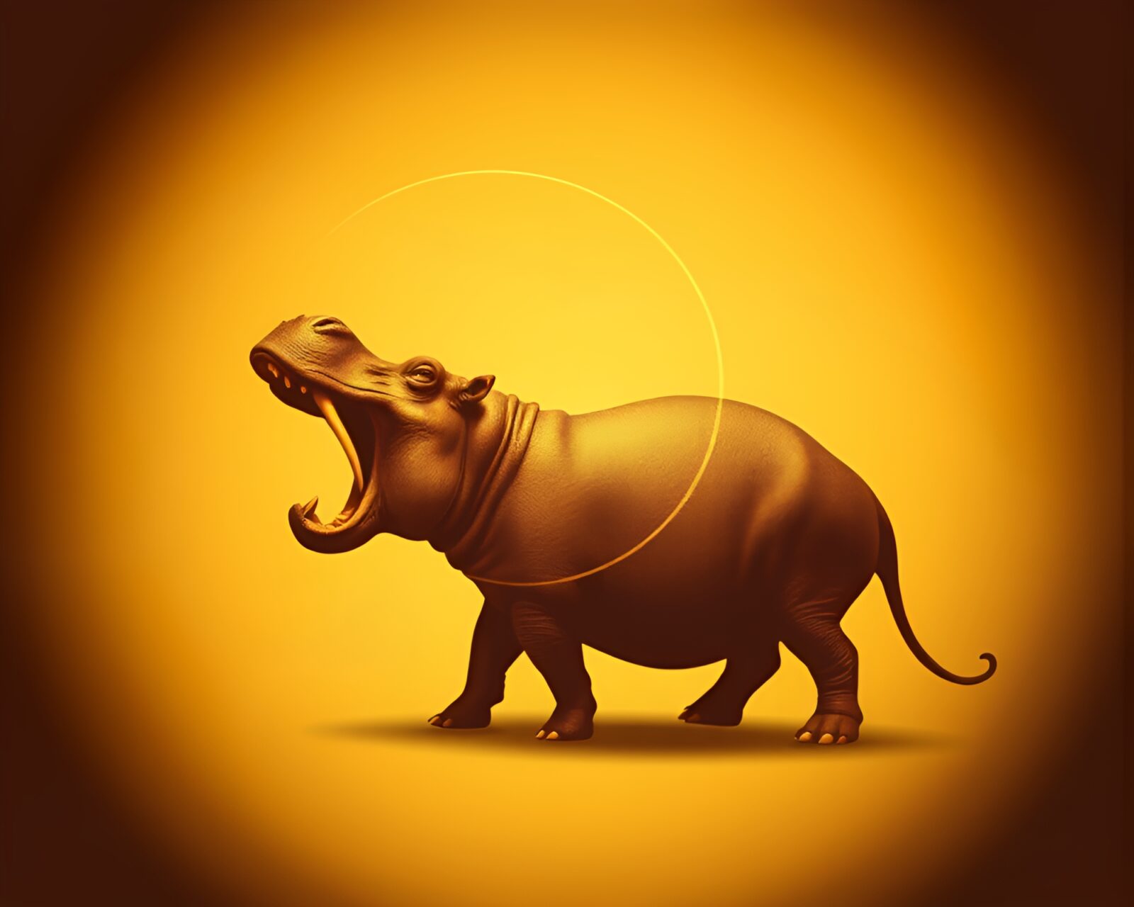 Vintage sepia-tone image of a hippopotamus in golden spiral