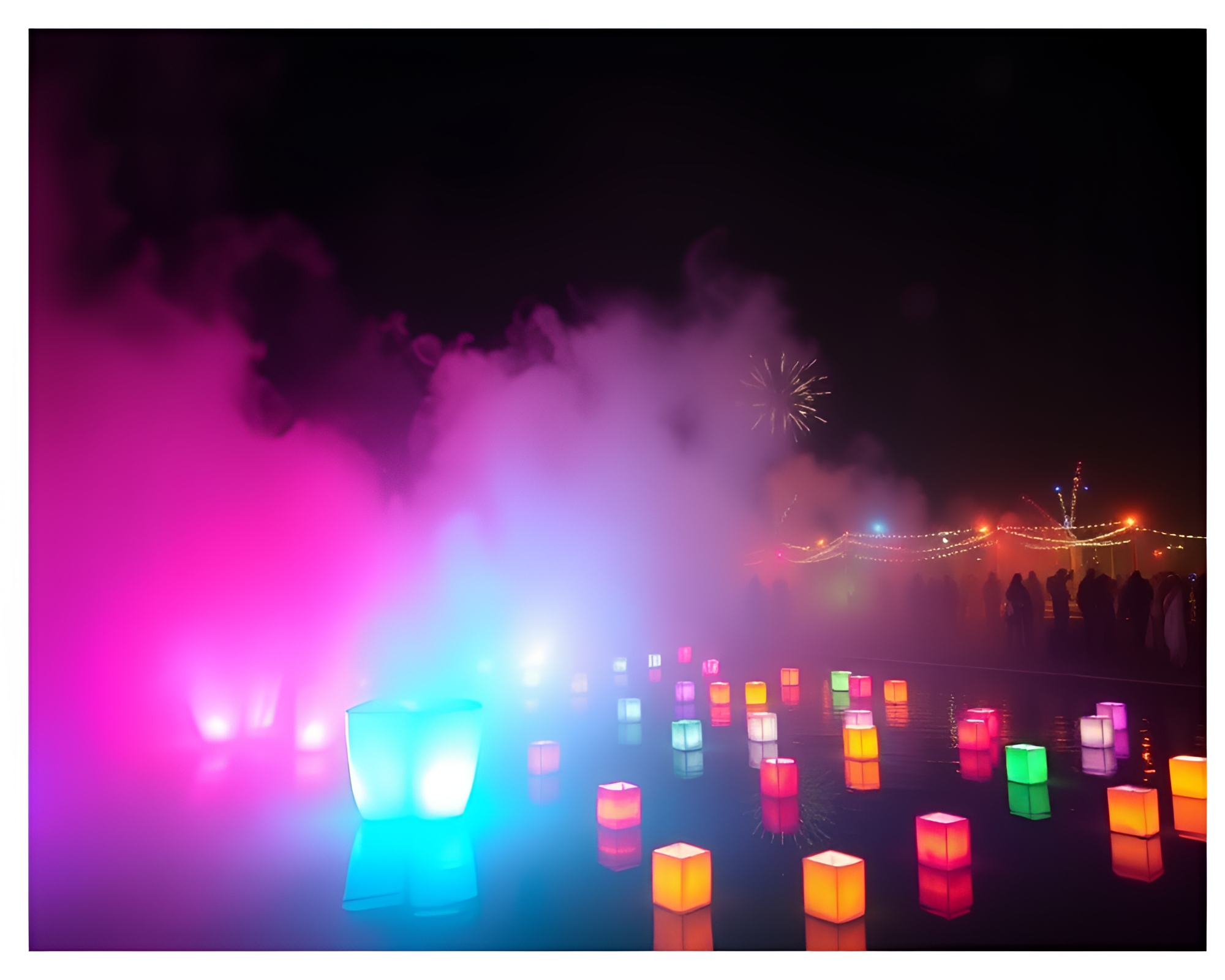 Foggy Festival Night: Lanterns and Graffiti – free AI stock image