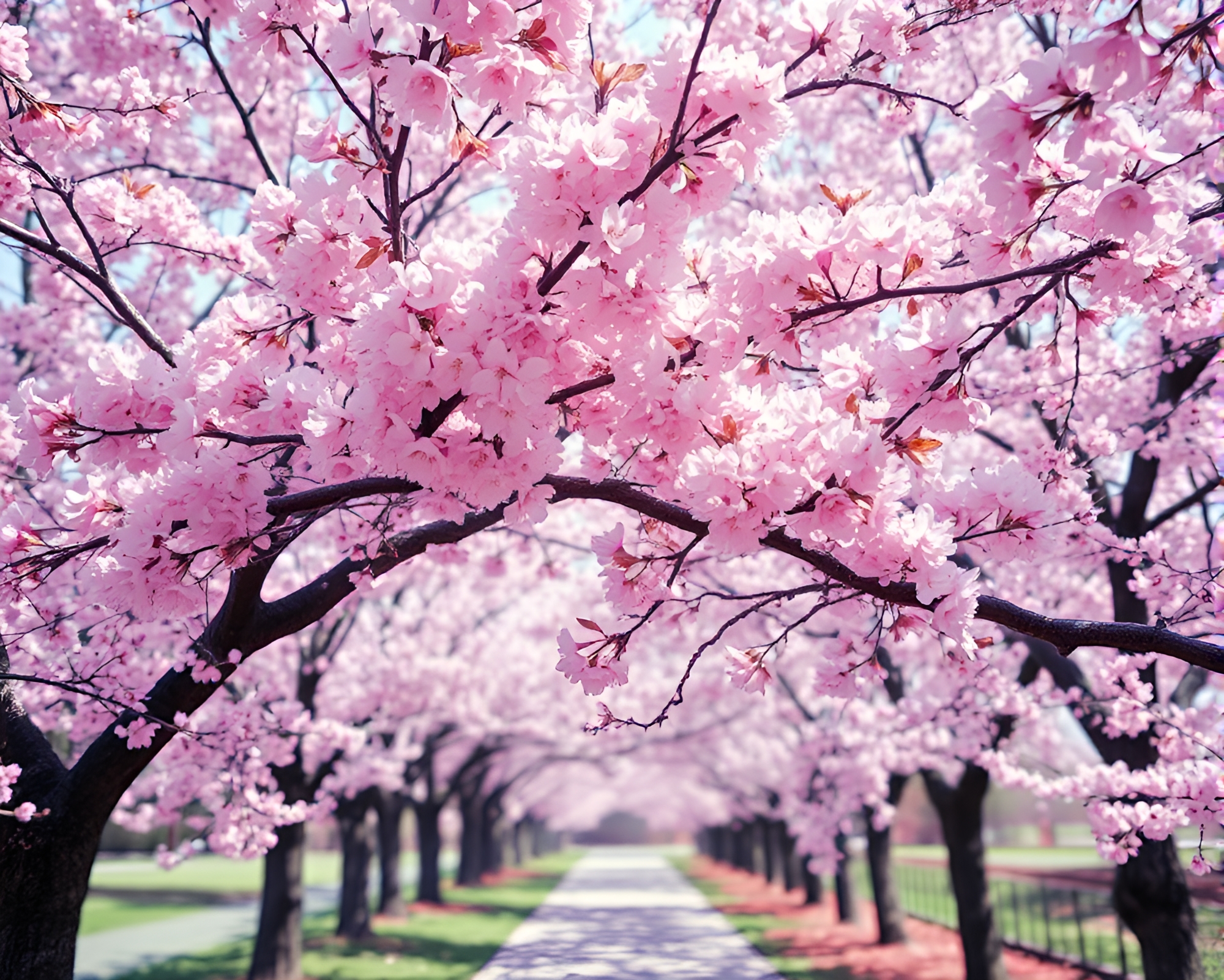 Surreal Cherry Blossom Tree Through Distorted Glass – free AI stock image