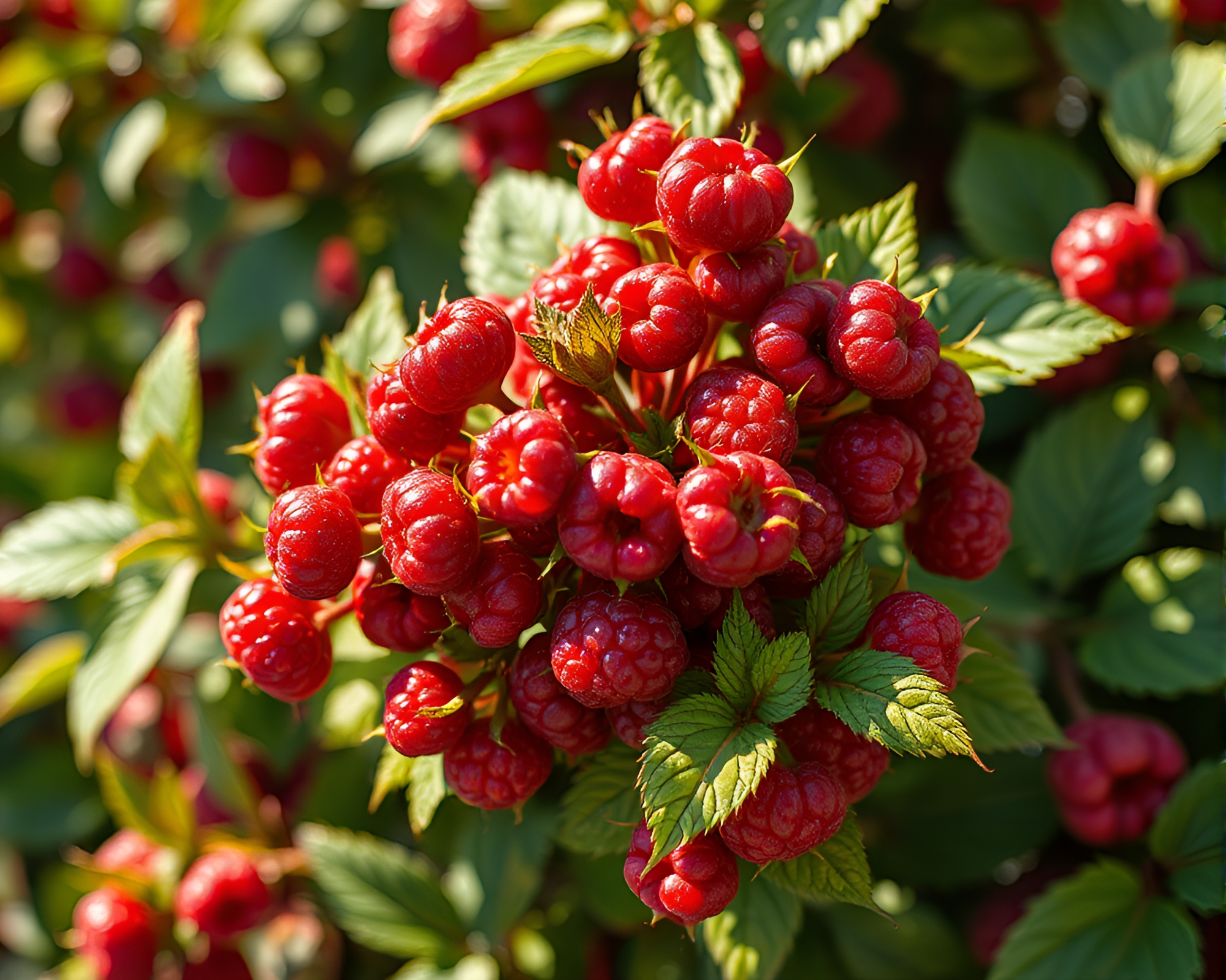 Raspberry Bush in Triadic Acrylic Splatters – free AI stock image
