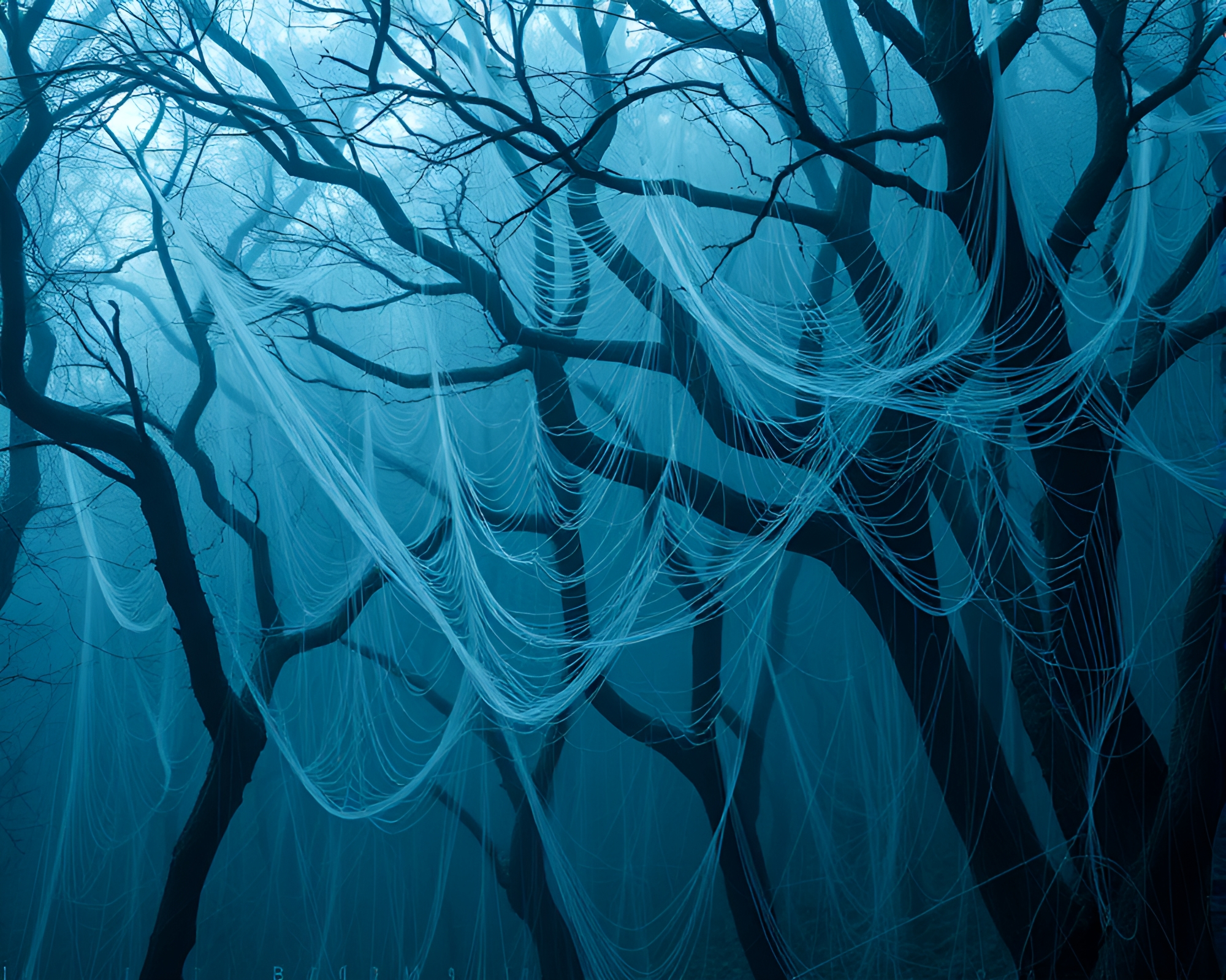Ancient Grove: Vaporwave Cobweb Strands – free AI stock image