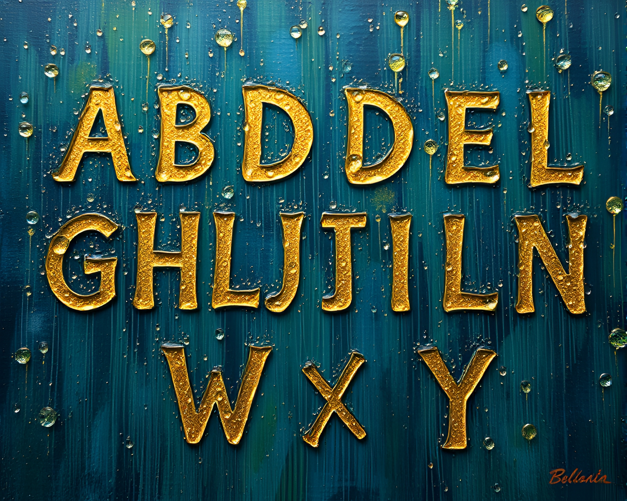 Dew Drops on Runic Alphabet Expressionist Painting – free AI stock image