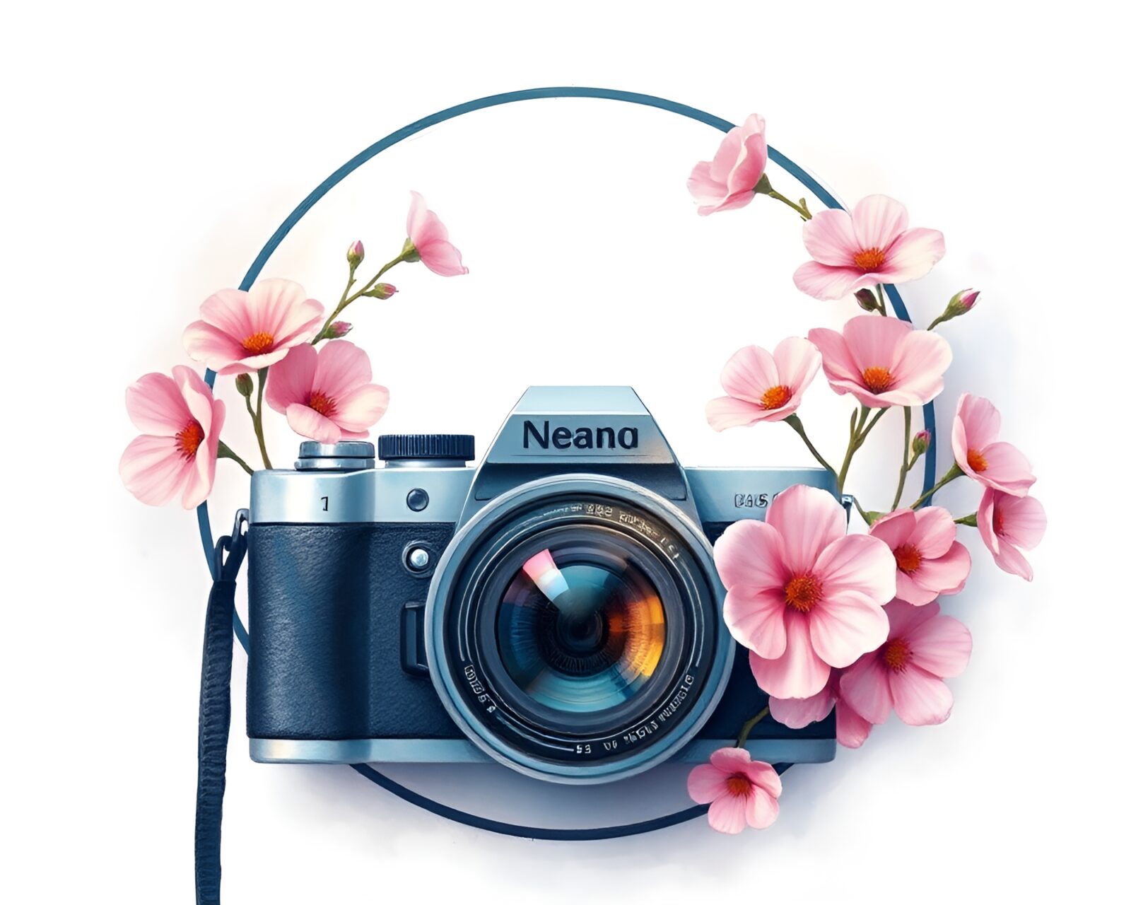 Circular frame surrounding a camera lens with digital bloom effect