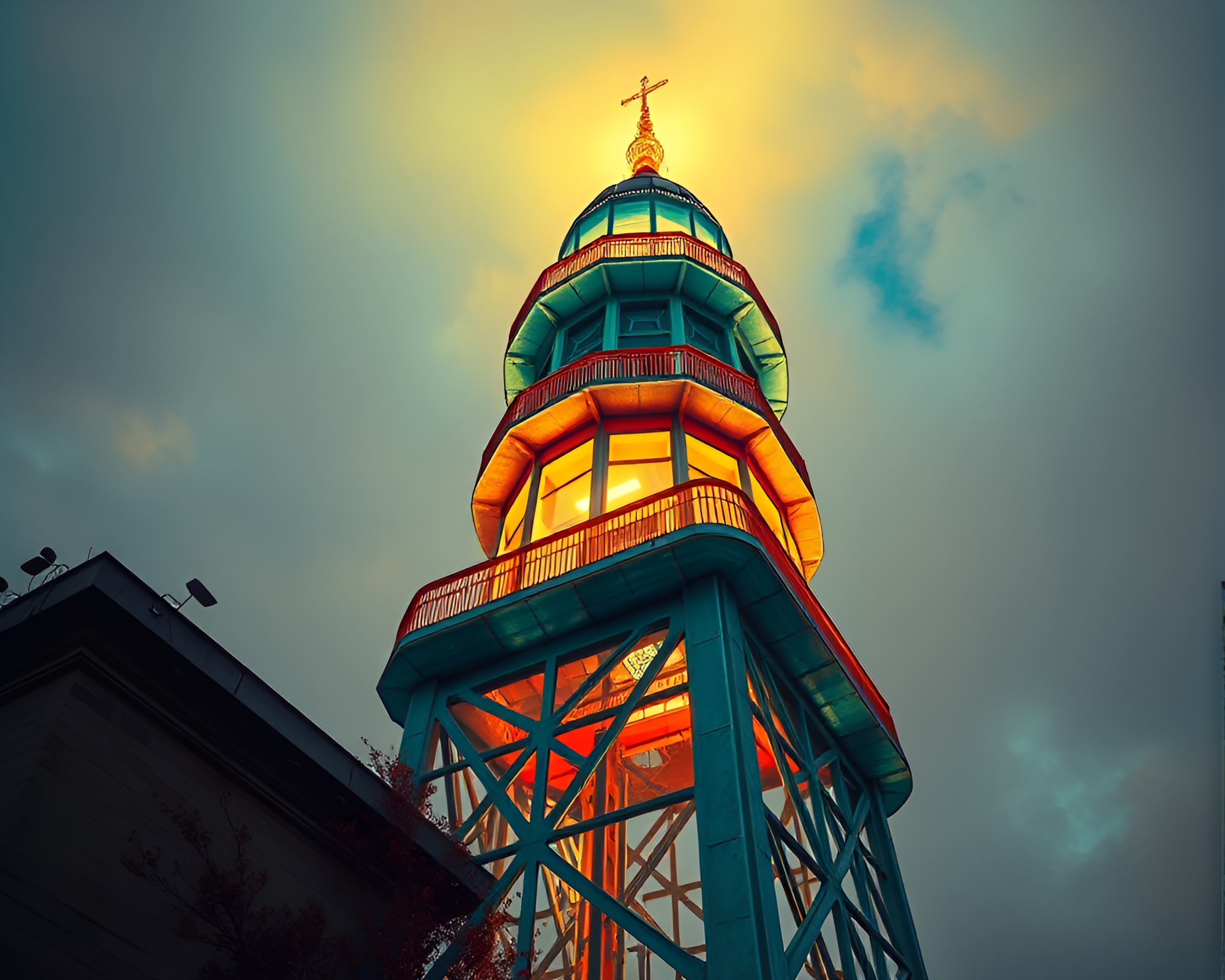 Ethereal Thermal Tower Glows in Center Composition – free AI stock image