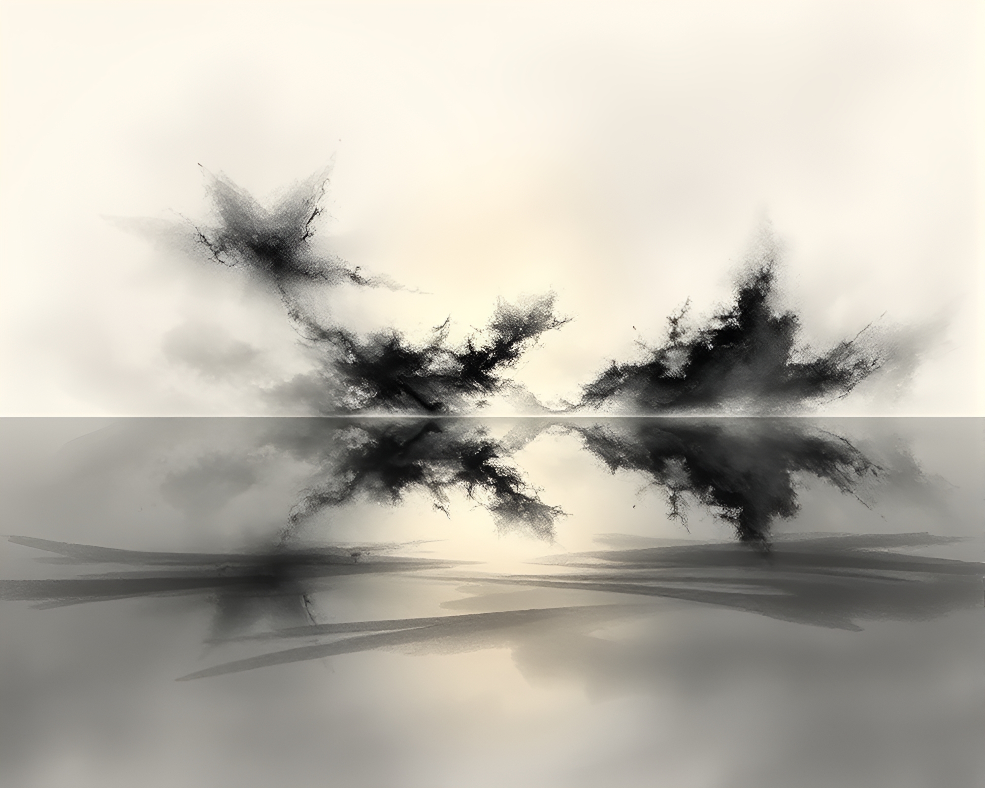 Fractal Glow Charcoal Sketch Reflected Surface – free AI stock image