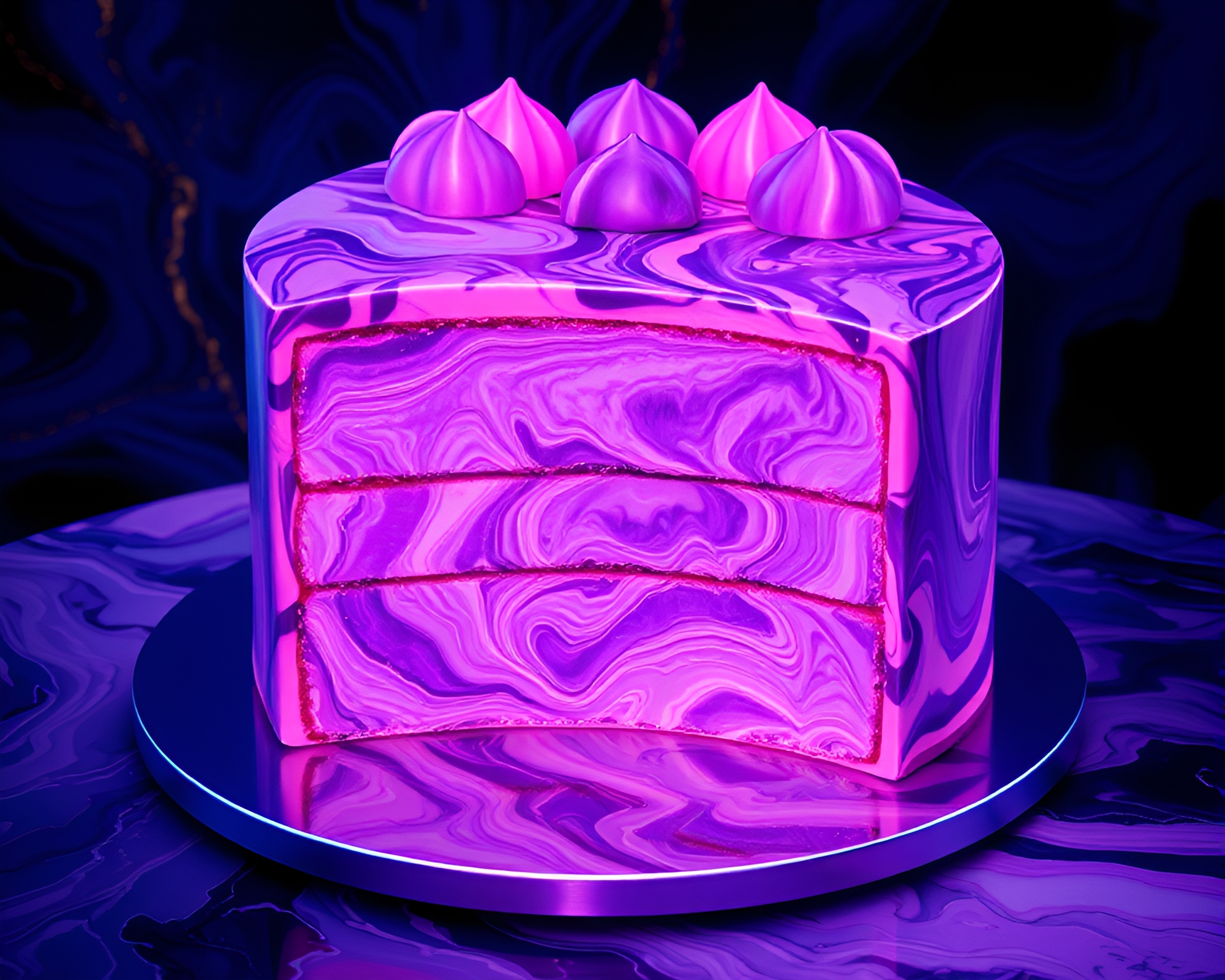 Neon Marbled Amethyst Cake in Neural Art Style – free AI stock image