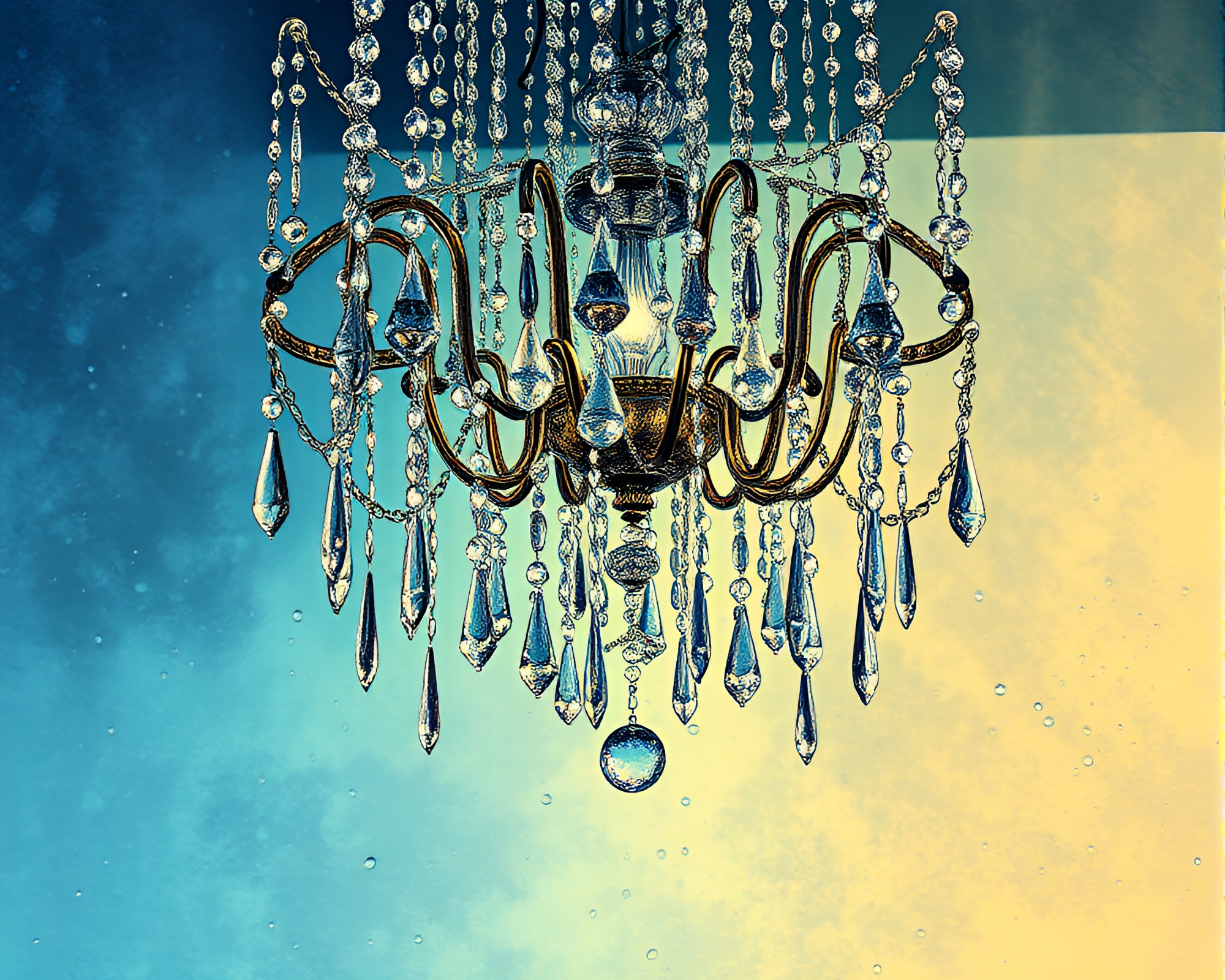 Mystical Crystal Chandelier with Water Droplets Comic Style – free AI stock image
