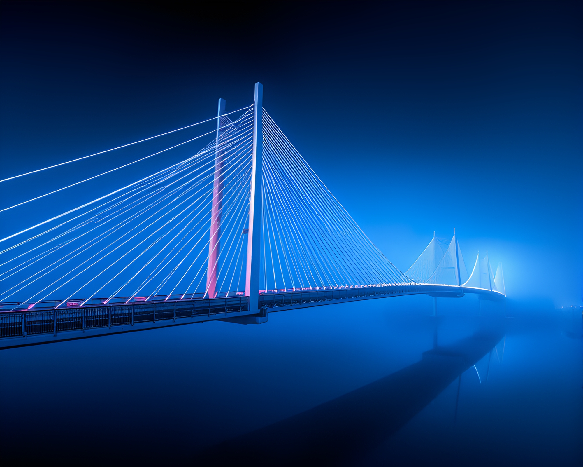 Mesmerizing Laser Light Show on Steel Suspension Bridge – free AI stock image