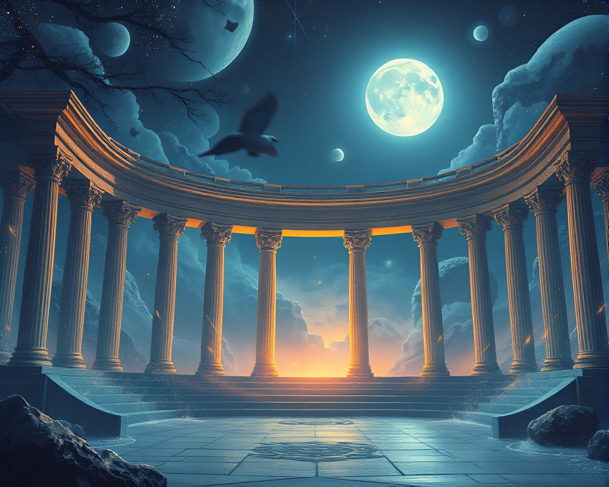 Fantasy Moonlit Architectural Frame – free AI stock image