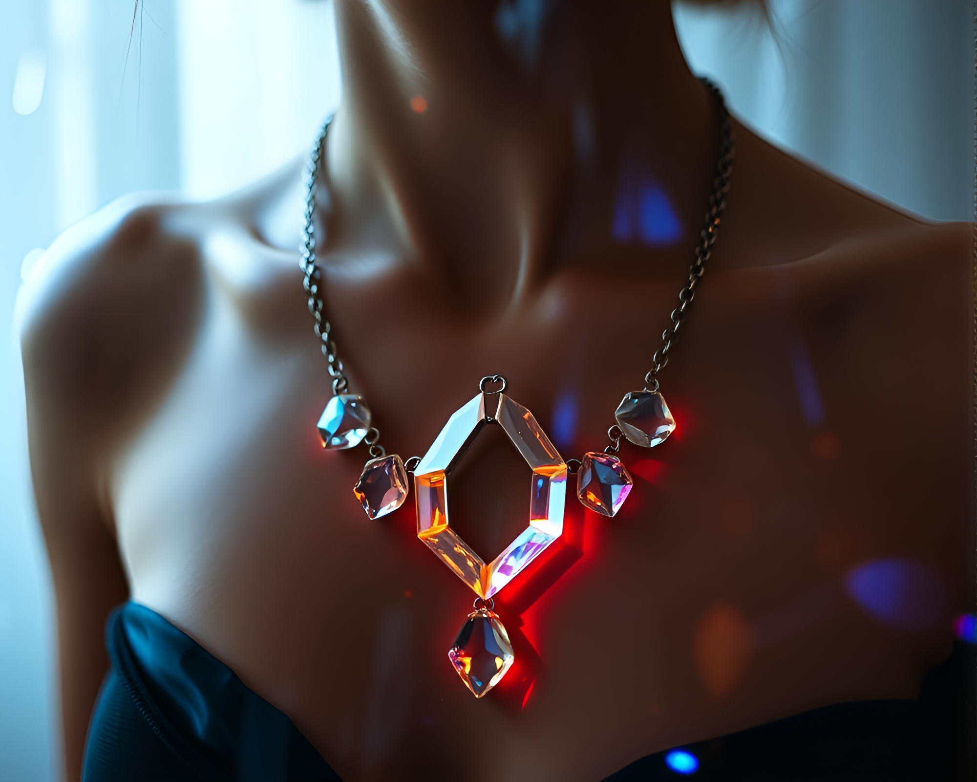 Double Exposure Holographic Necklace Collage – free AI stock image