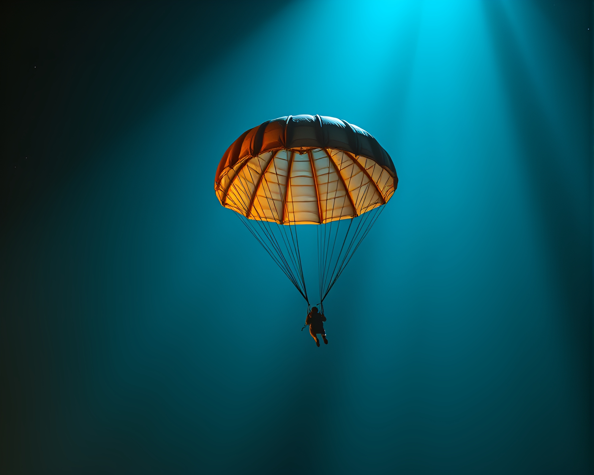 Retro Parachute Jumper under Laser Beam Spotlight – free AI stock image