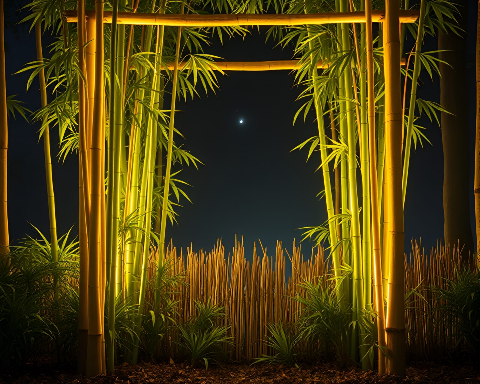 Phosphorescent Bamboo Hut in Synthwave Aesthetic