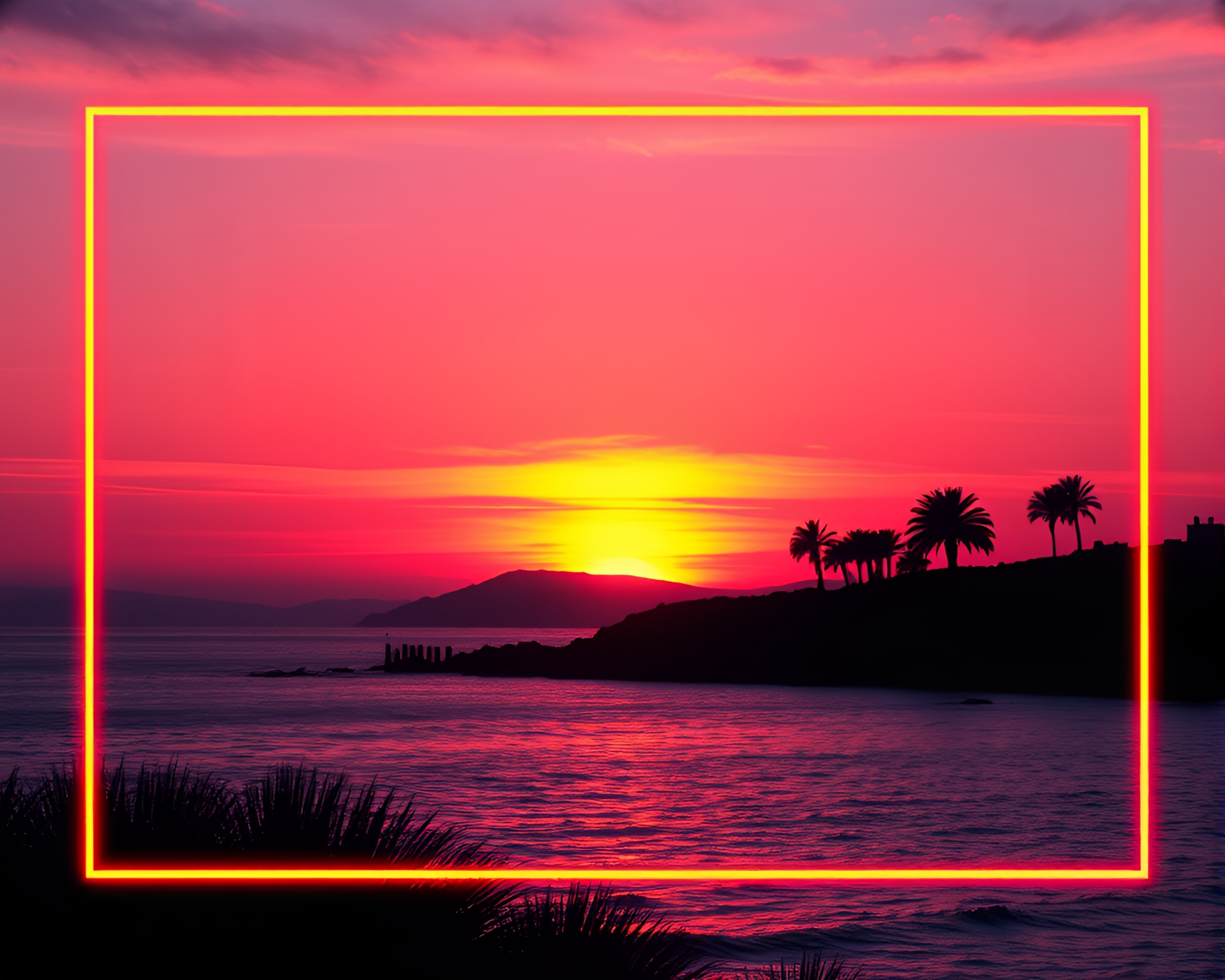 Vaporwave Sunset: Screen Printed Frameception – free AI stock image