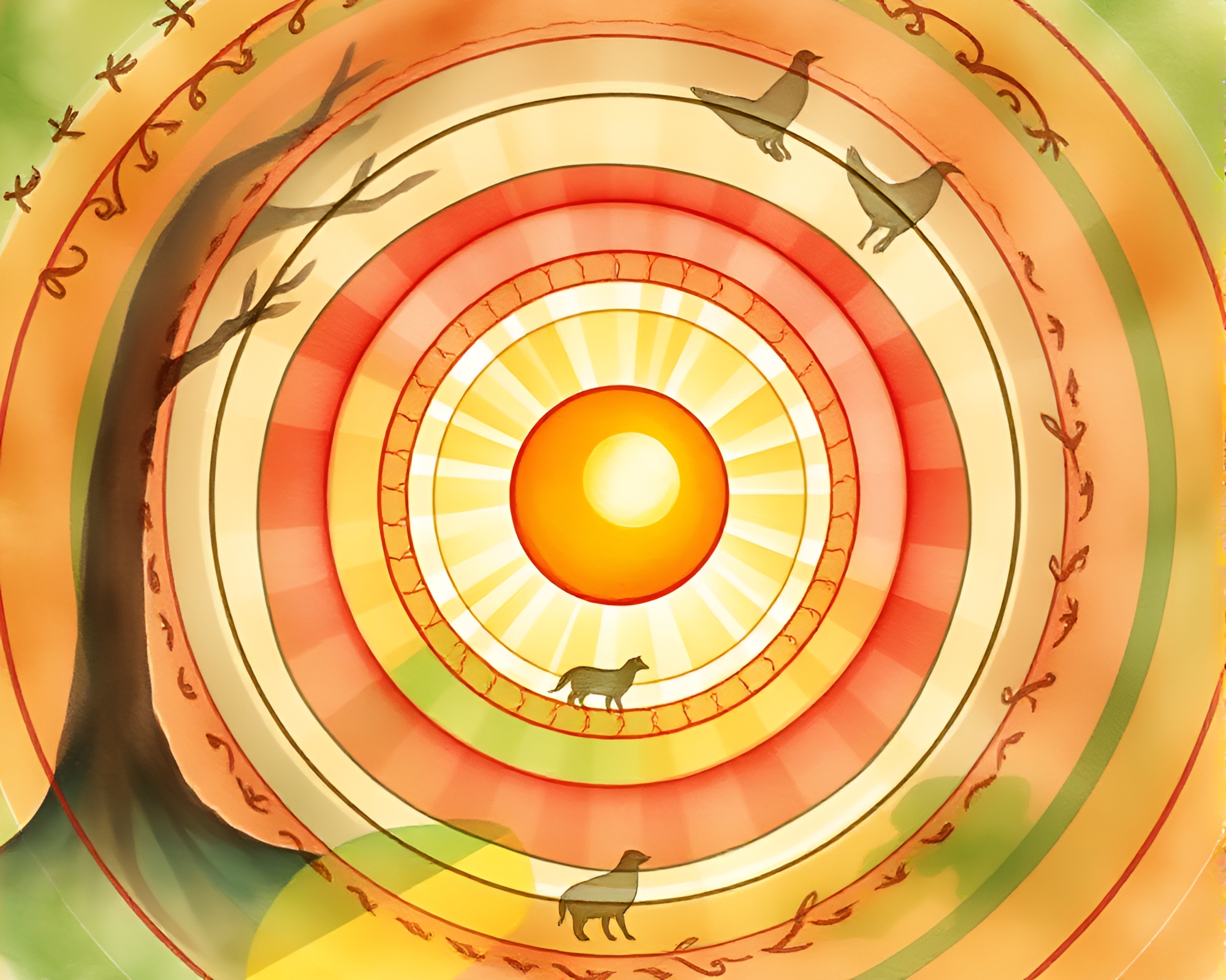 Enchanting Wildlife Watercolor: Apple Cider God Rays – free AI stock image