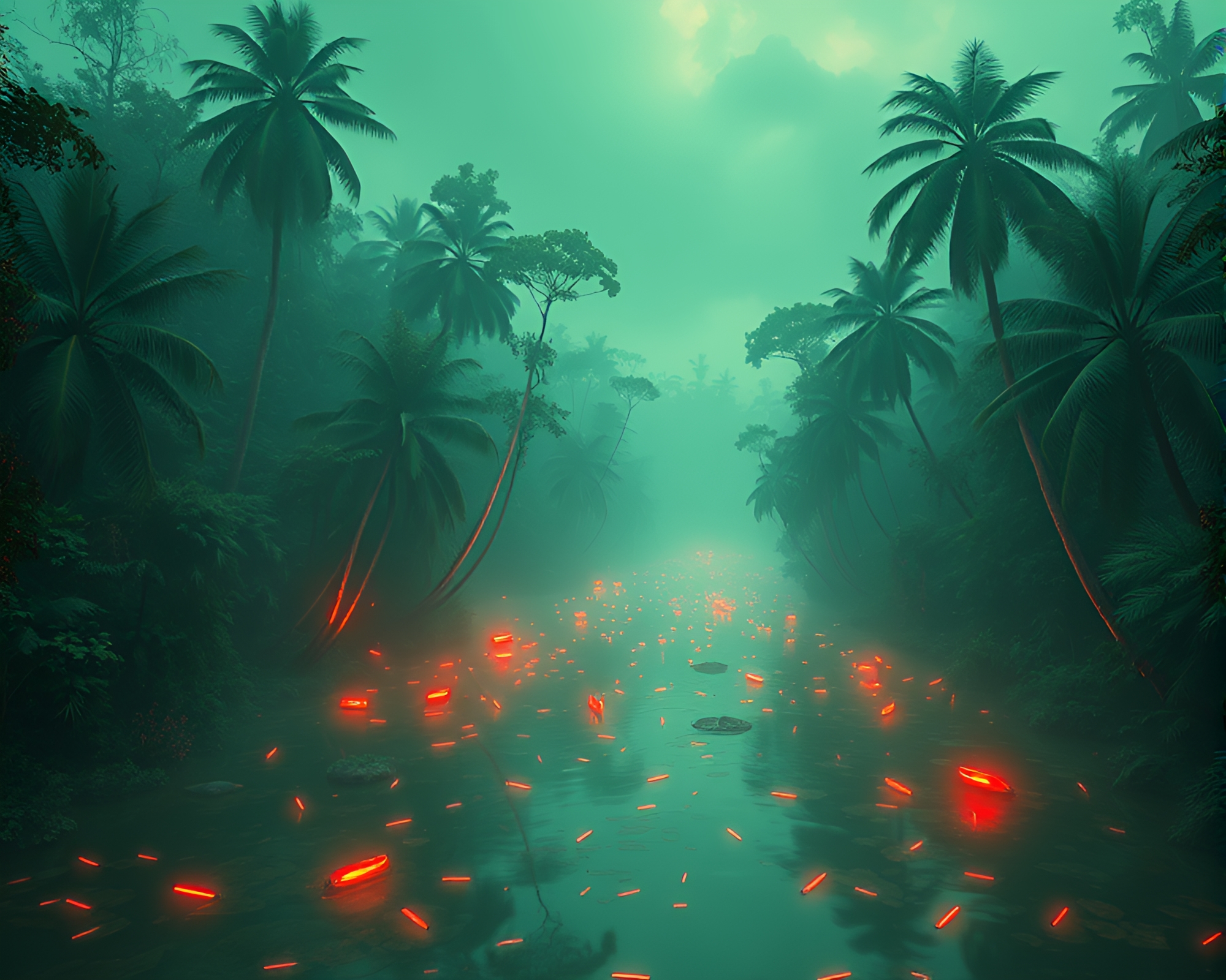 Synthwave Embers in Rainforest Haze – free AI stock image