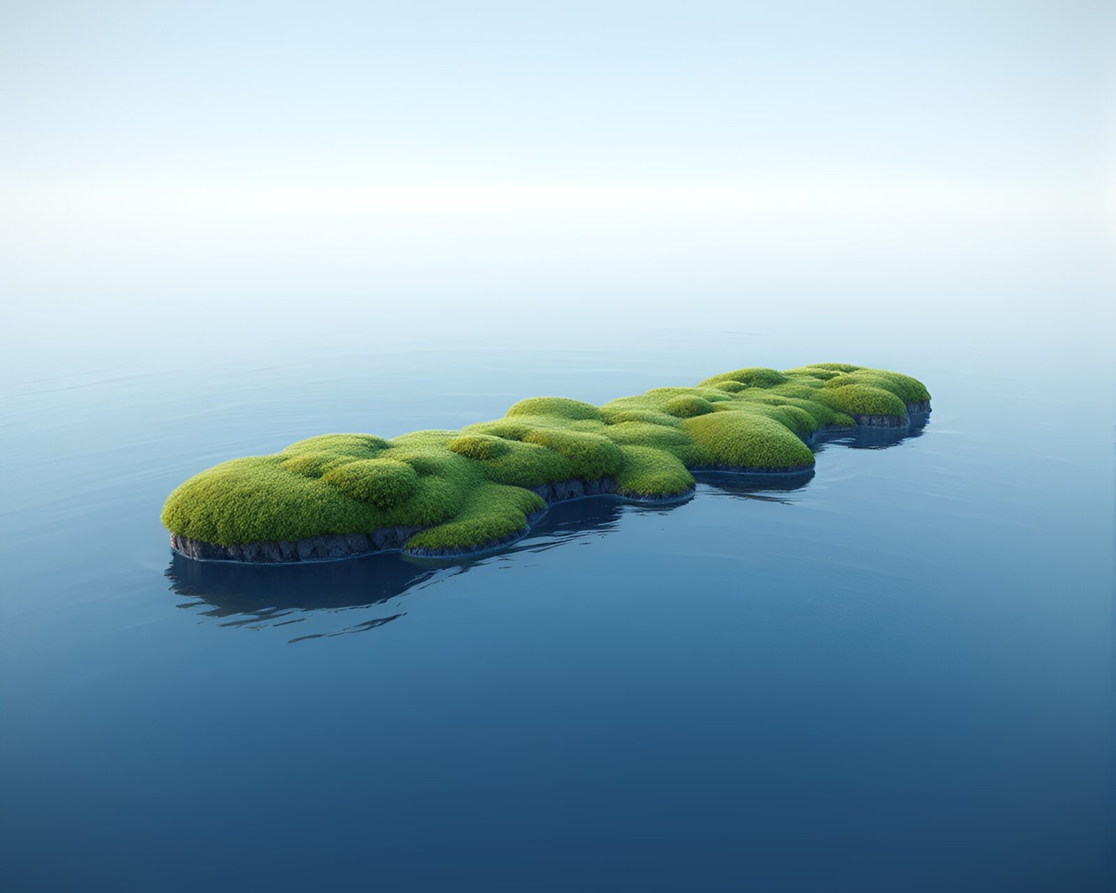 CGI sea plane in arctic setting with mossy landscape
